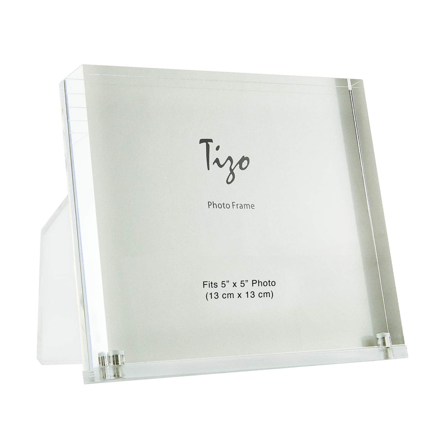 Tizo 5x5 Designer Lucite Picture Frame, 1 Inch Thick with Lucite Easel Back, Clear (Multiple Colors Available)