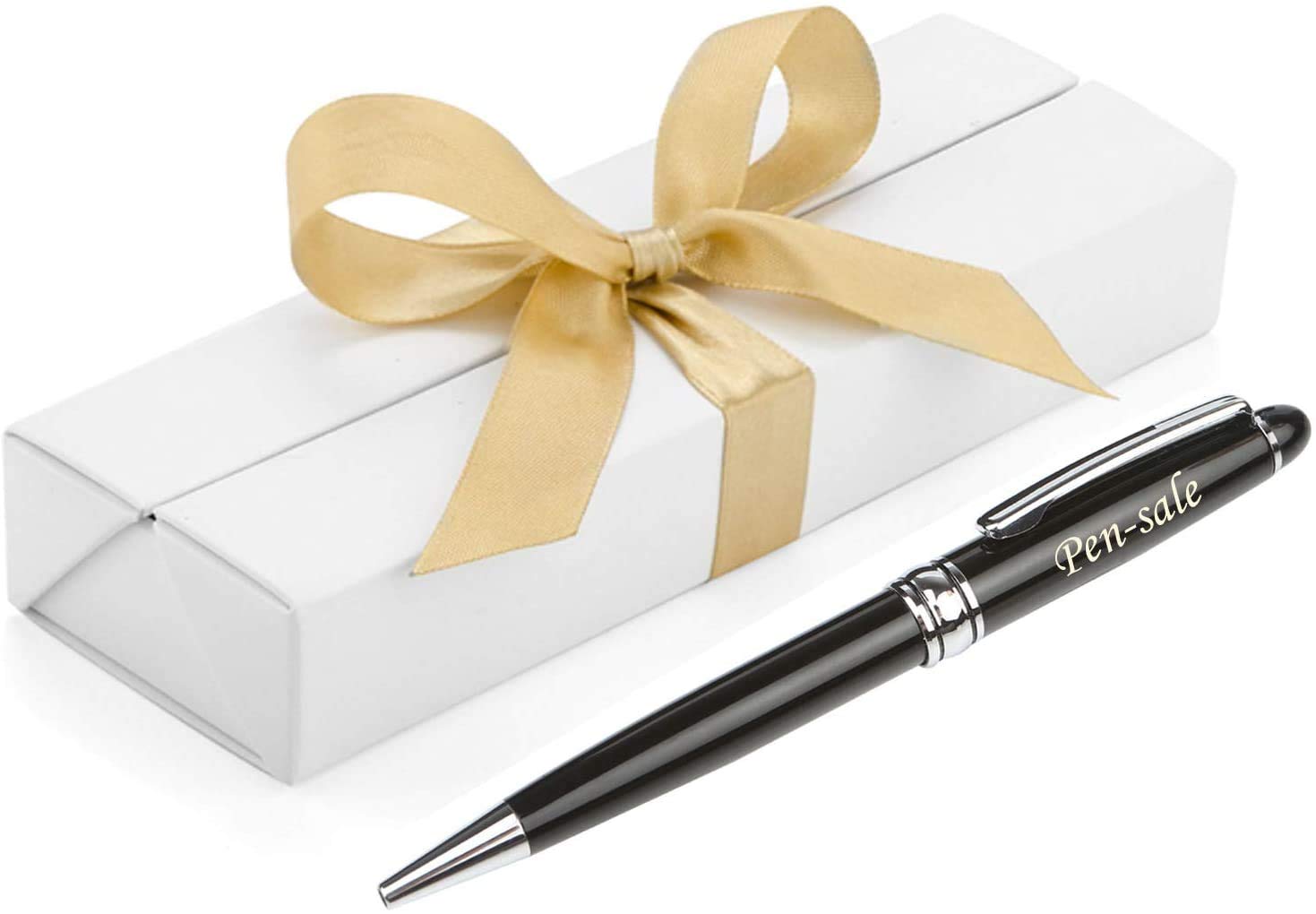 Personalised Engraved Ballpoint Pen in a Classy White Gift Box with a Gold Ribbon in a Gift Bag, Black Ink - Gifts for Christmas, Gifts For Men and Women - Enter Your Custom Engraving (Black) â image 1