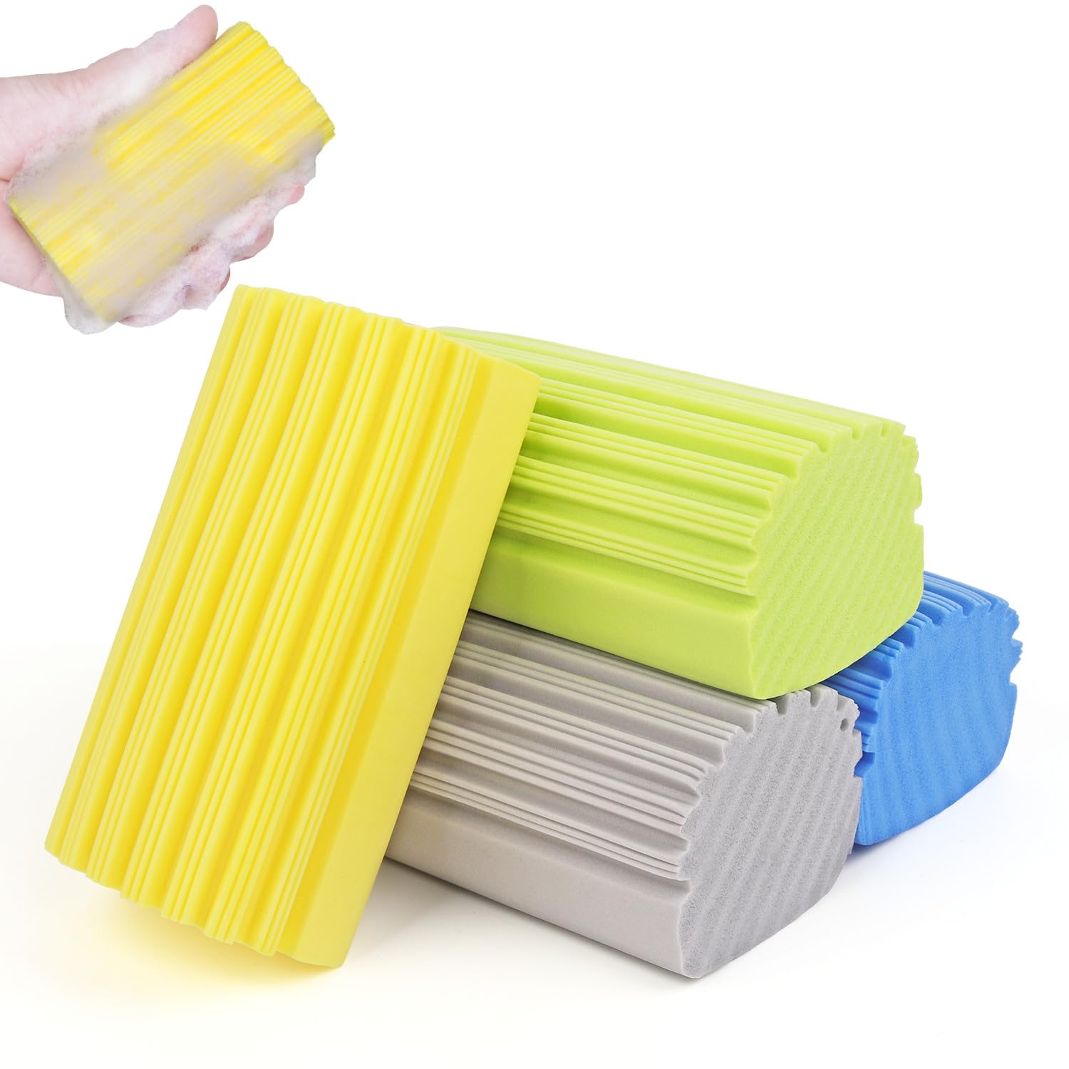 Dusting Sponge Damp Duster for Cleaning - 4 Packs Dust Sponge with Ridges Cleaning Tools, Reusable Duster Sponge Cleaning Supplies, Washable Wet Damp Duster Sponge Household for Kitchen, Bathroom-image-22