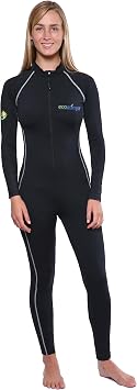 Ecostinger Womens Full Body Swimsuit Stinger Suit Dive Skin UPF50+ Black Silver Stitch