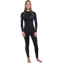 Ecostinger Womens Full Body Swimsuit Stinger Suit Dive Skin UPF50+ Black Silver Stitch
