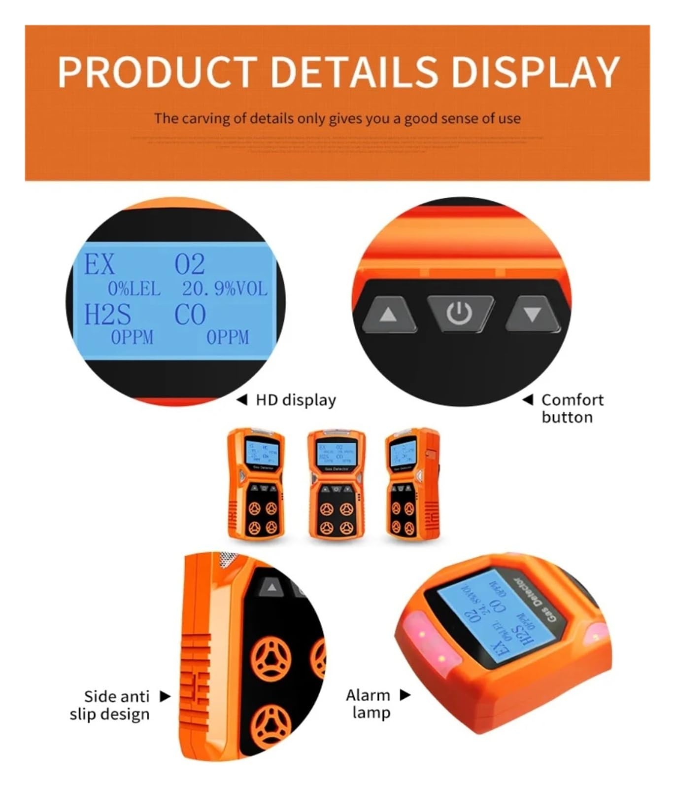 Detector de Gases multigas, medidor Fugas combustibles H2/CO/H2S/NH3/O2/NO2/CH4 con Pantalla LCD y Alarma Sonora Luminosa Alta sensibilidad para Laboratorio(CO2-0-5VOL-0.01)