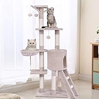 Vista 4 de Tangkula Árbol para gatos de 56 pulgadas, torre para gatos de varios niveles con poste rascador de sisal y escalera, área de juegos grande