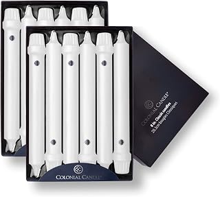 Colonial Candle Unscented Taper Candle, Classic Collection, White, 8 In, Pack of 12 - Up to 6 Hours Burn