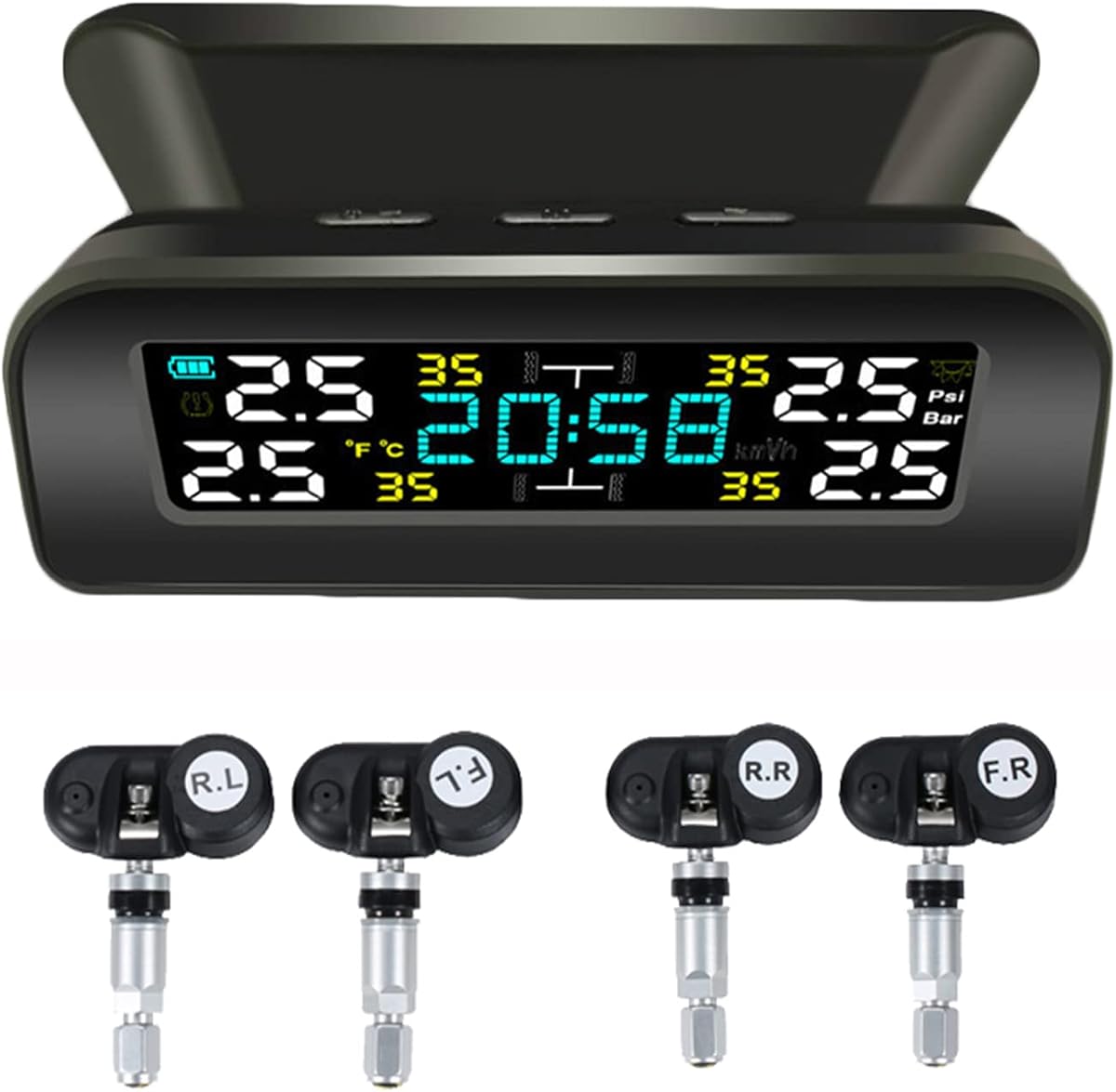 Tire Pressure Monitoring System Wireless Solar TPMS, Tire Pressure Monitor with 4 Sensors Real-time Display Temperature Pressure for Car RV SUV MPV Sedan (Internal)