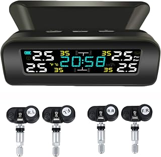 Tire Pressure Monitoring System Wireless Solar TPMS, Tire Pressure Monitor with 4 Sensors Real-time Display Temperature Pressure for Car RV SUV MPV Sedan (Internal)
