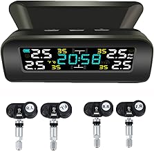 Tire Pressure Monitoring System Wireless Solar TPMS, Tire Pressure Monitor with 4 Sensors Real-time Display Temperature Pressure for Car RV SUV MPV Sedan (Internal)