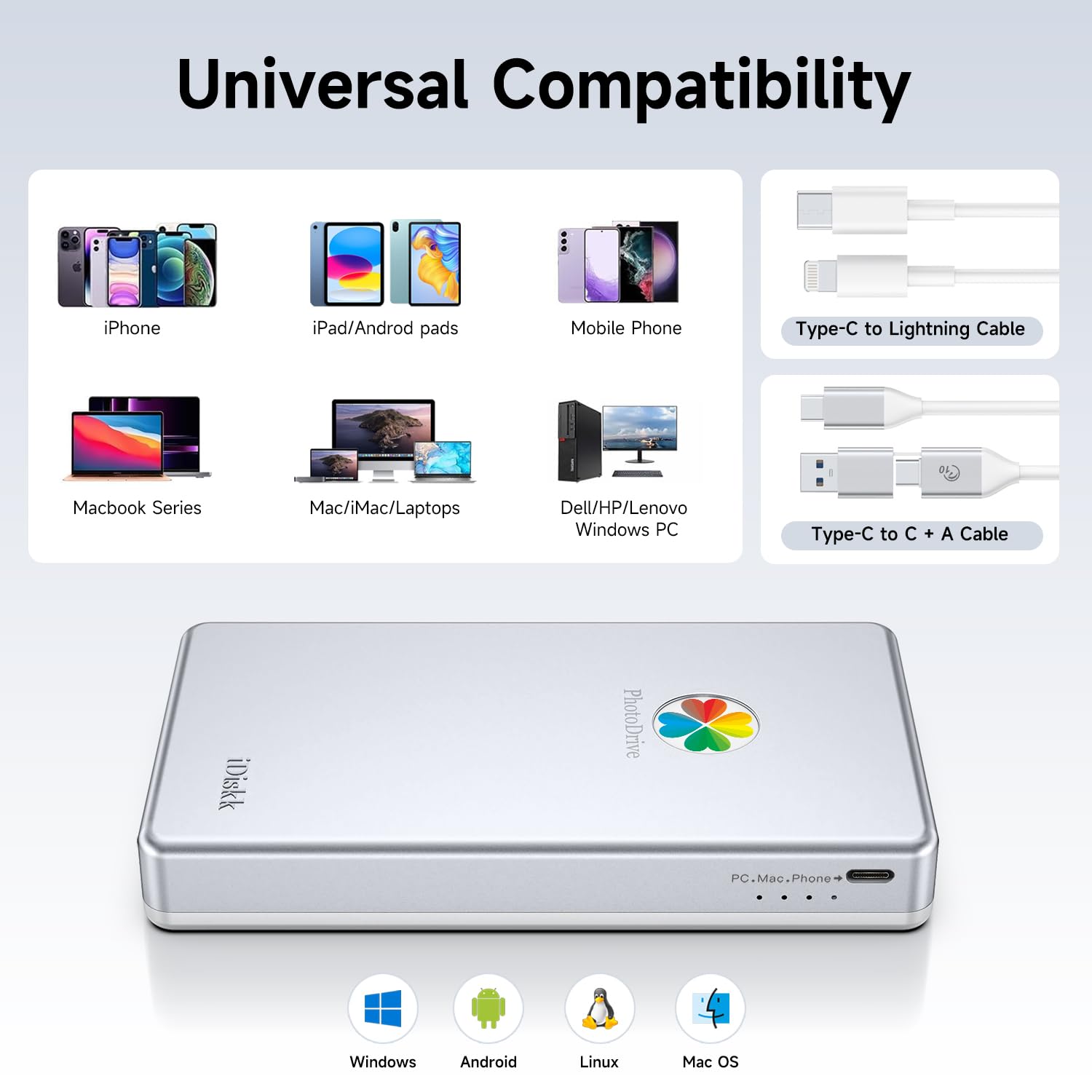iDiskk Disco duro externo de 500 GB USB para teléfono, Mac y PC
