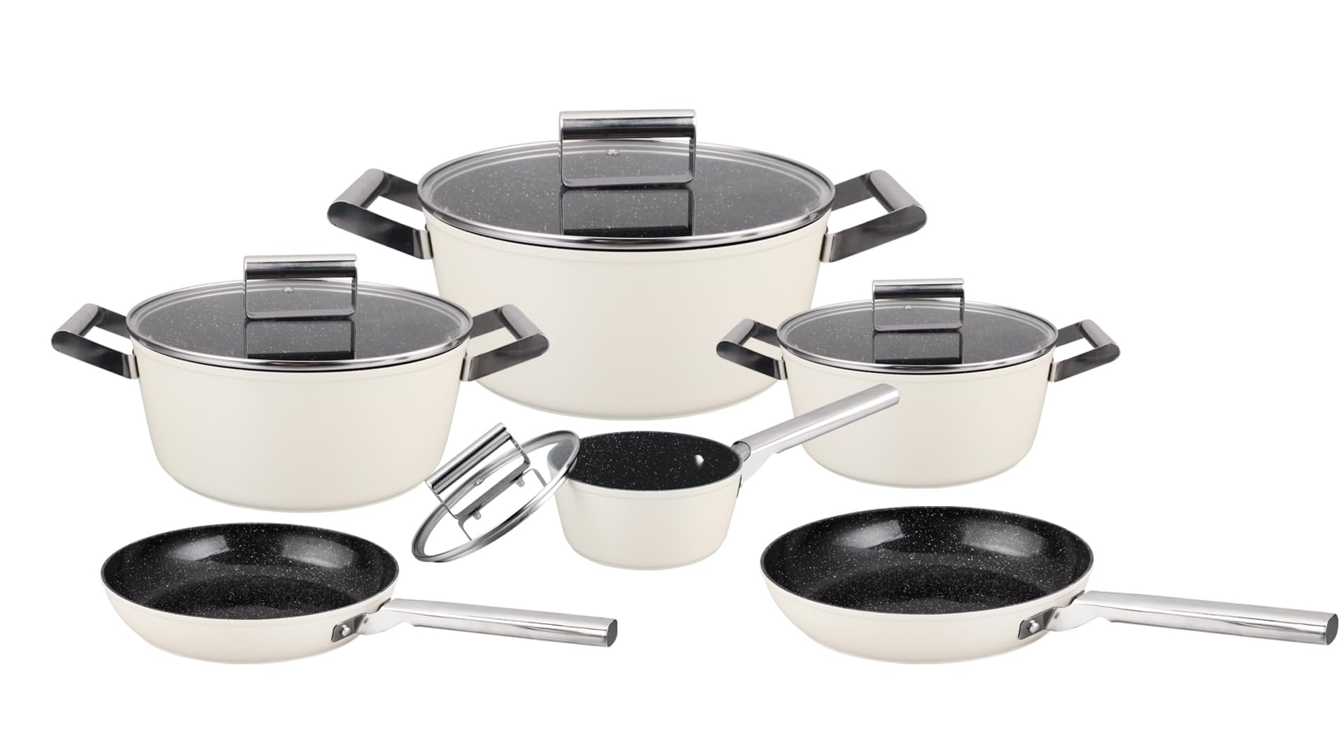 Set of 10 Induction Cookware Set Beige Cast Aluminium