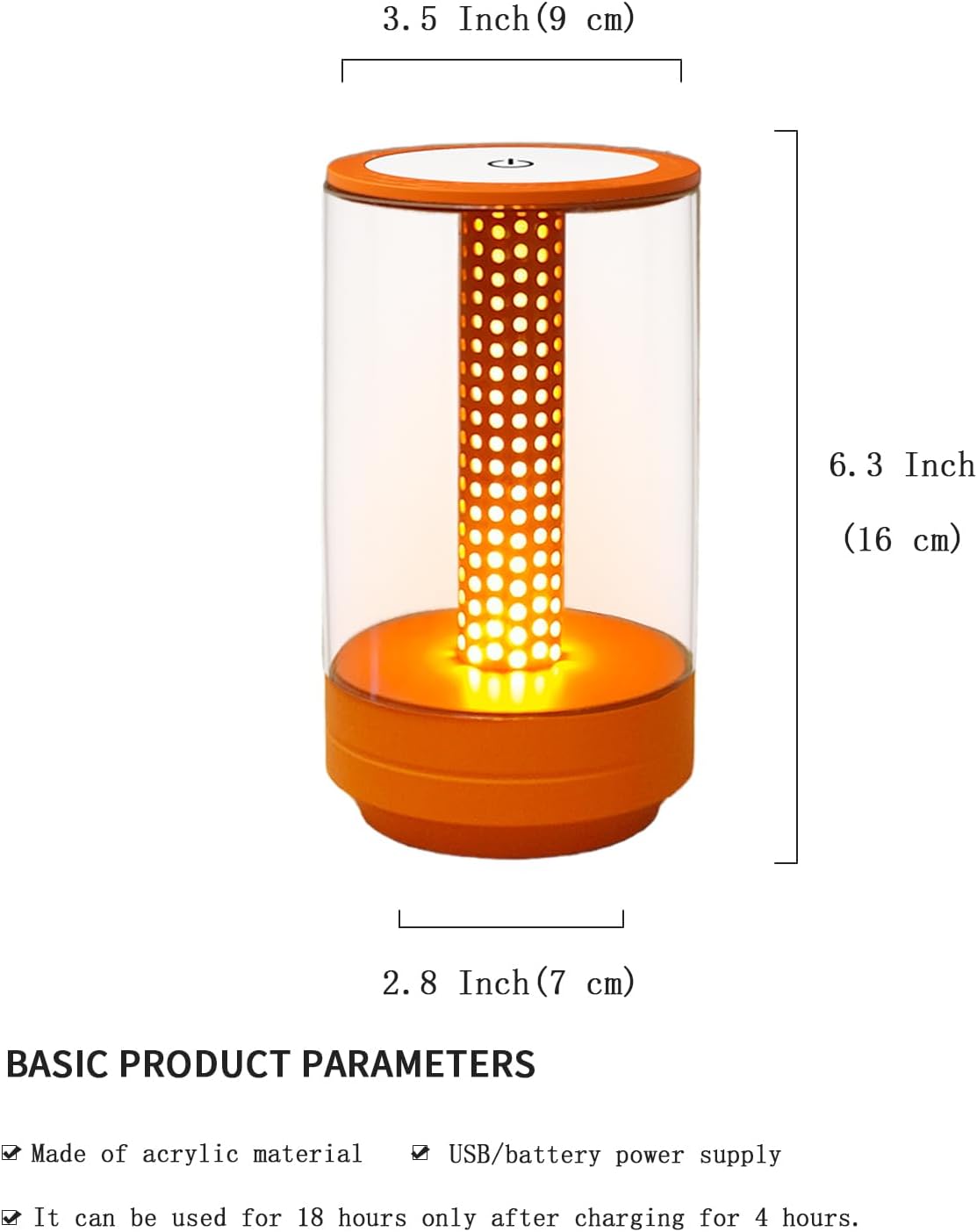 Rechargeable LED Portable Table Lamp, Battery Operated Cordless Candle Lamp with 2000mAh,3-Color Touch Dimmable,LED Candle Light for Bedroom, Outdoor & Home Decor(Orange)