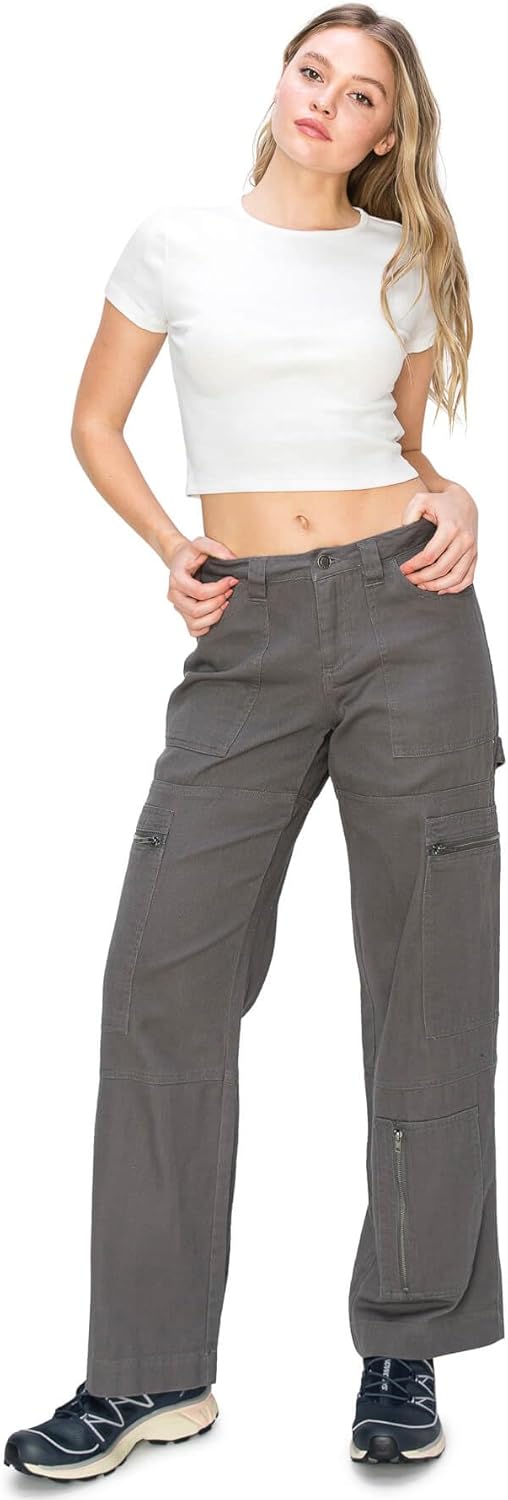 Cali1850 Women's Comfortable Relaxed Fit Carpenter Pants with Side Pockets, Zipper Pockets, Utility Loop