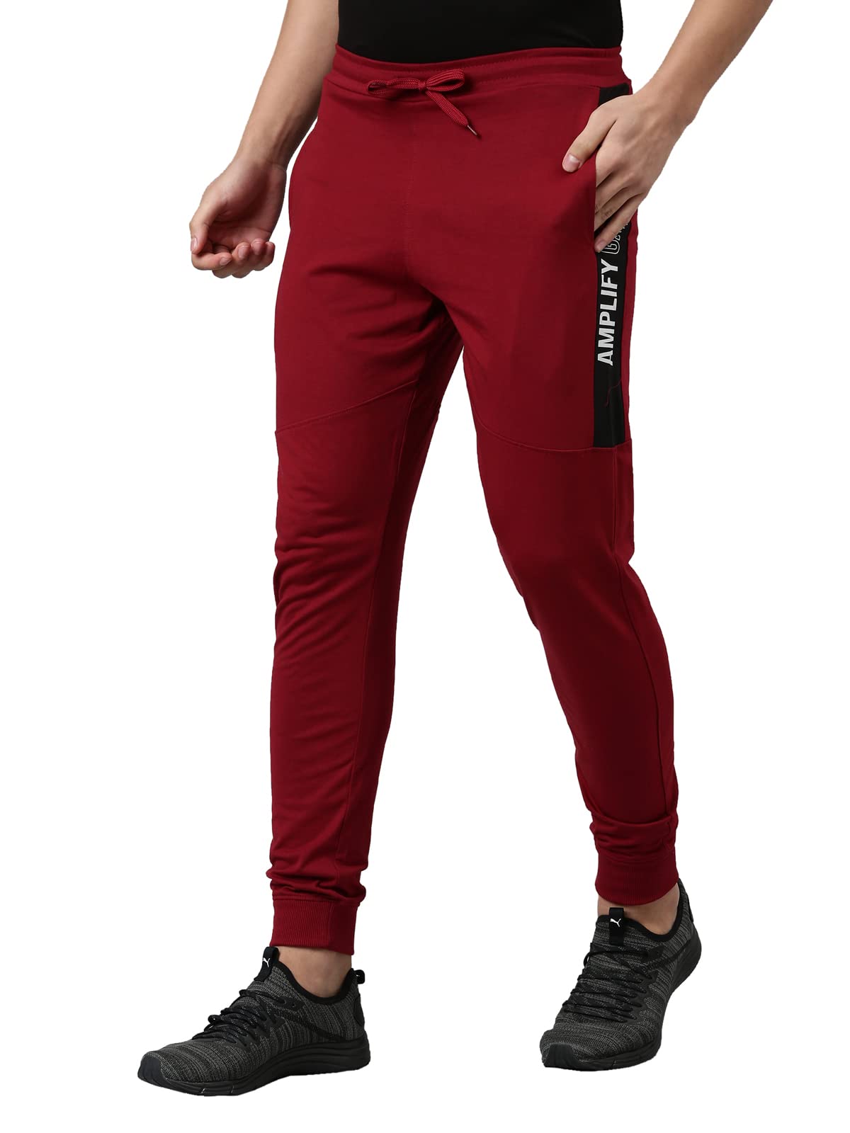 Dixcy Scott Originals Mens Comfort Fit Mid-Rise Ankle Length with Drawstring Clouser Cotton Joggers - Cyrus Jogger(Rhubarb and Amplify Game)-L