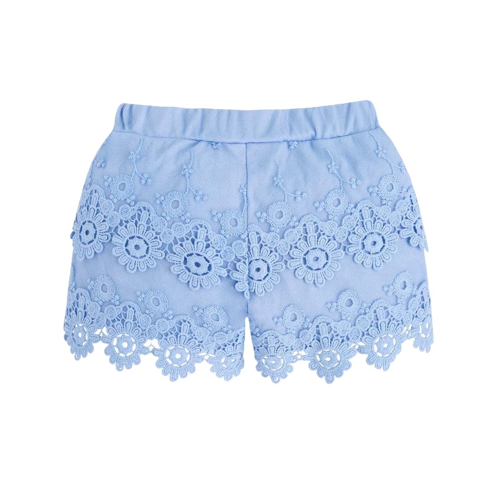 Shorts in Pizzo Sangallo Bambina e Ragazza, Pantaloncini Eleganti Estivi con Vita Elasticizzata, Ricami Floreali e Bordo Smerlato, Look Romantico e Raffinato 3270
