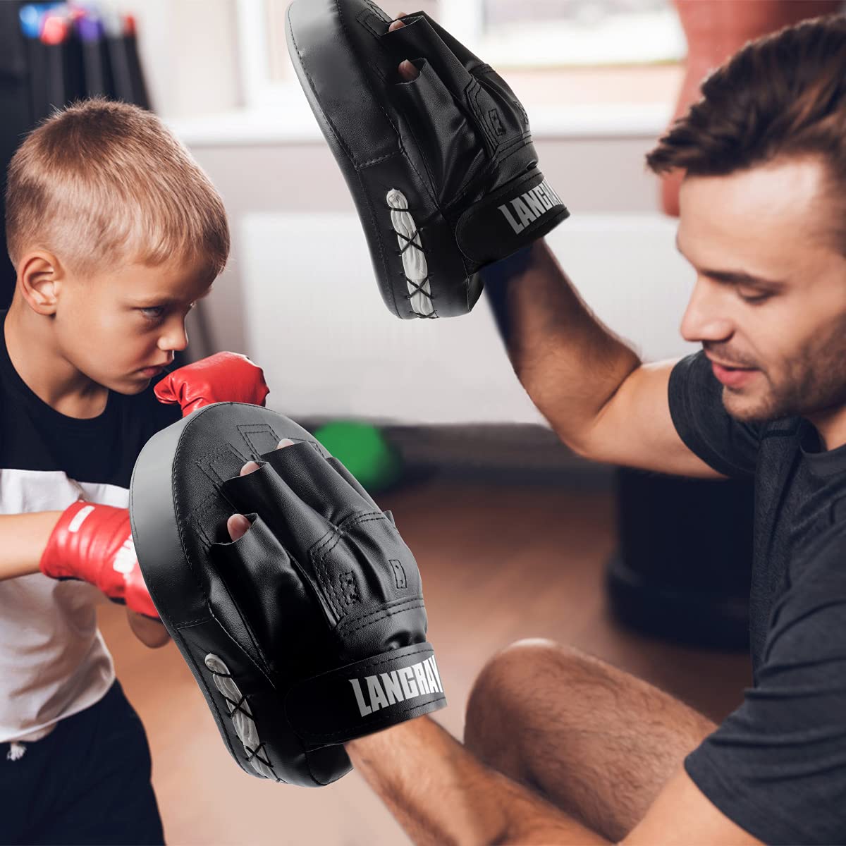 LangRay Handpratzen Kampfsport Boxen, 1 Paar Boxpratzen aus Kunstleder Kickboxen Pratzen für Kinder und Erwachsene MMA Muay Thai Karate