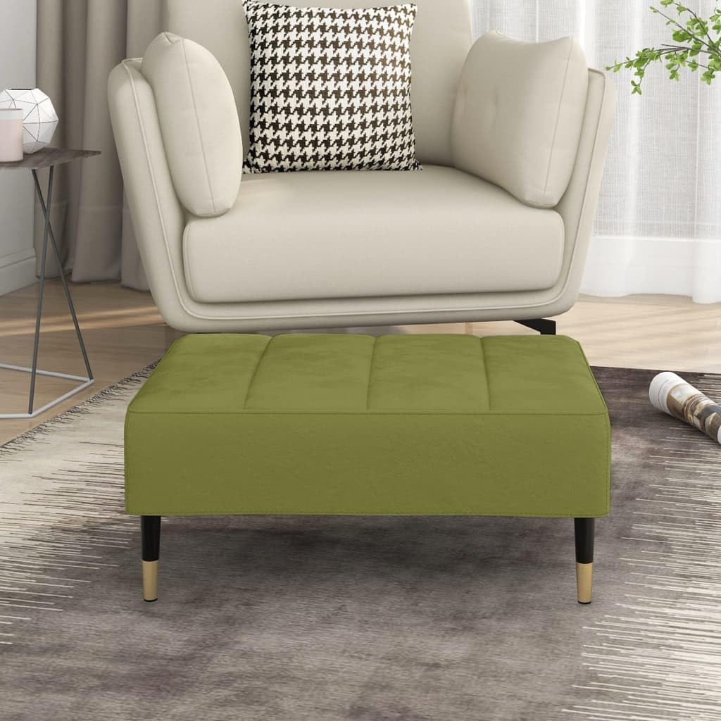 Poggiapiedi in velluto verde chiaro, 78 x 56 x 32 cm, imbottito, con telaio in metallo e imbottitura in schiuma, pouf per soggiorno, camera da letto, corridoio, contenitore versatile
