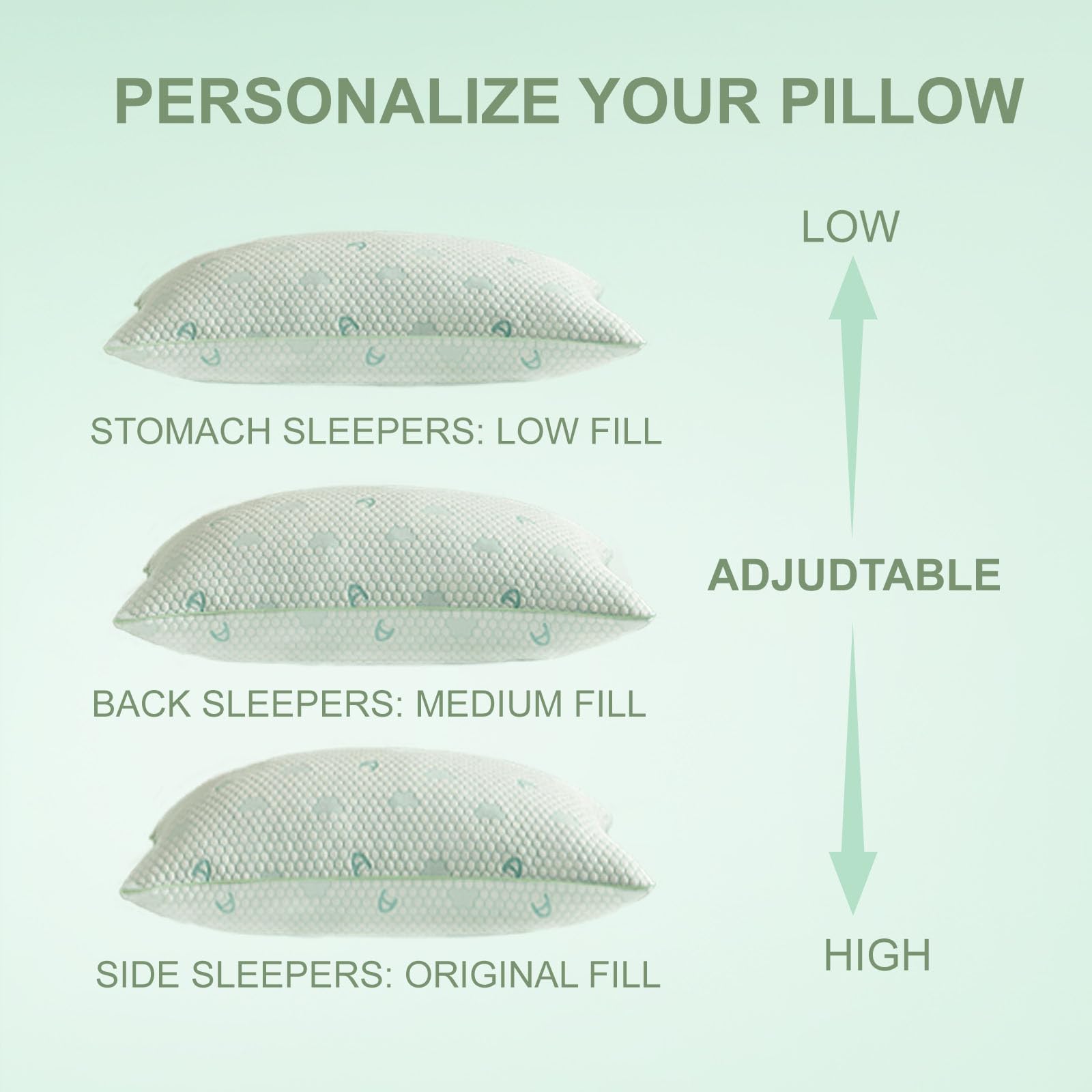 ACCURATEX Almohada refrescante de Espuma viscoelástica 40×60 cm, Juego de 2, Almohada Ajustable para Dormir, Almohada con Funda extraíble, Lavable a máquina.
