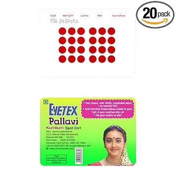 Eyetex Pallavi Sticker Bindi/Pottu|Round|Aloe Vera & Papaya Extracts|Breathable Non-Irritating Velvet Fabric|P3A|Red|20 Flaps