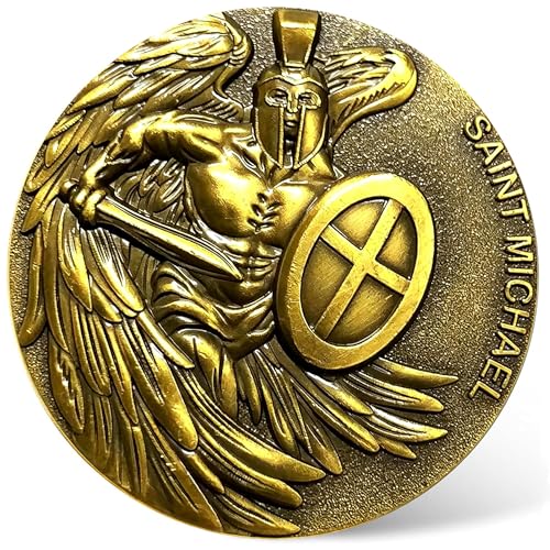 Saint Michael Protection Challenge Coin with Case - High Relief Zinc Alloy Religious Collectible, Psalm 91:11 Prayer Coin for Christian Faith & Devotion(Single Coin)