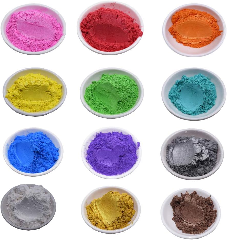 Mica Powder Set Epoxy Resin Pigment for DIY Soap Making Bath Bomb Colorant Paint Nail Art Eyeshadow Makeup Dye (12 Colors, 0.1 OZ)