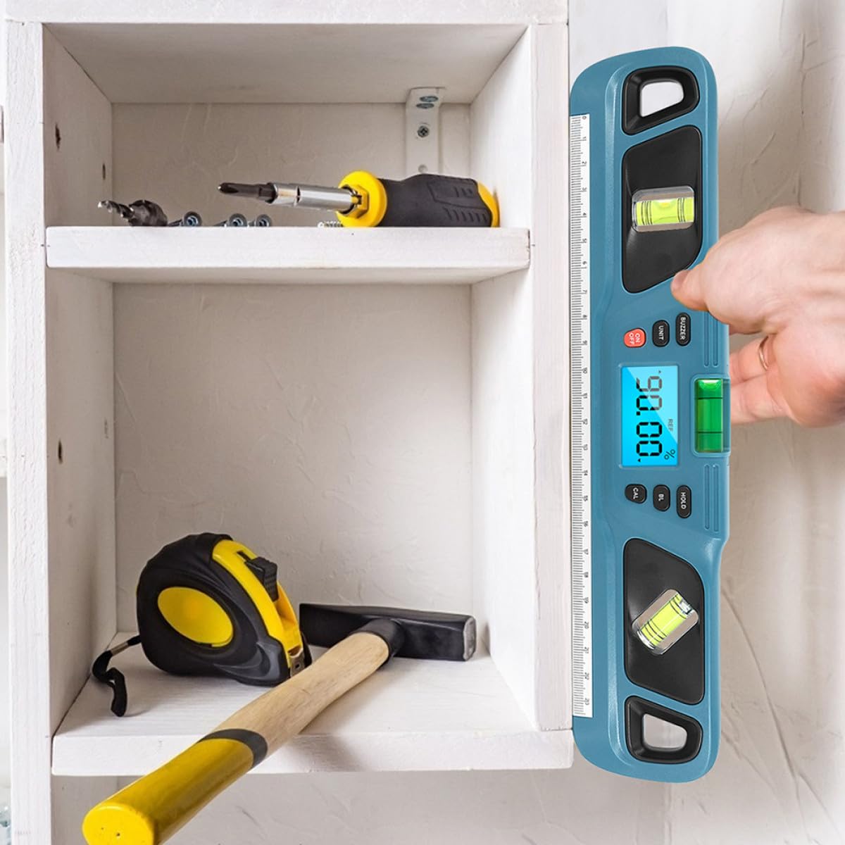 Levemolo Livella Righello Retroilluminata in Plastico Blu Precisione ±0.1°, Risoluzione 0.05°, Facile da Misurare per Misurazioni Industriali e Domestiche
