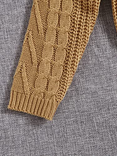 OYOANGLE Girl's Solid Color Cut Out Asymmetrical Mock Neck Long Sleeve V Neck Cable Knit Sweater Pullovers Top3