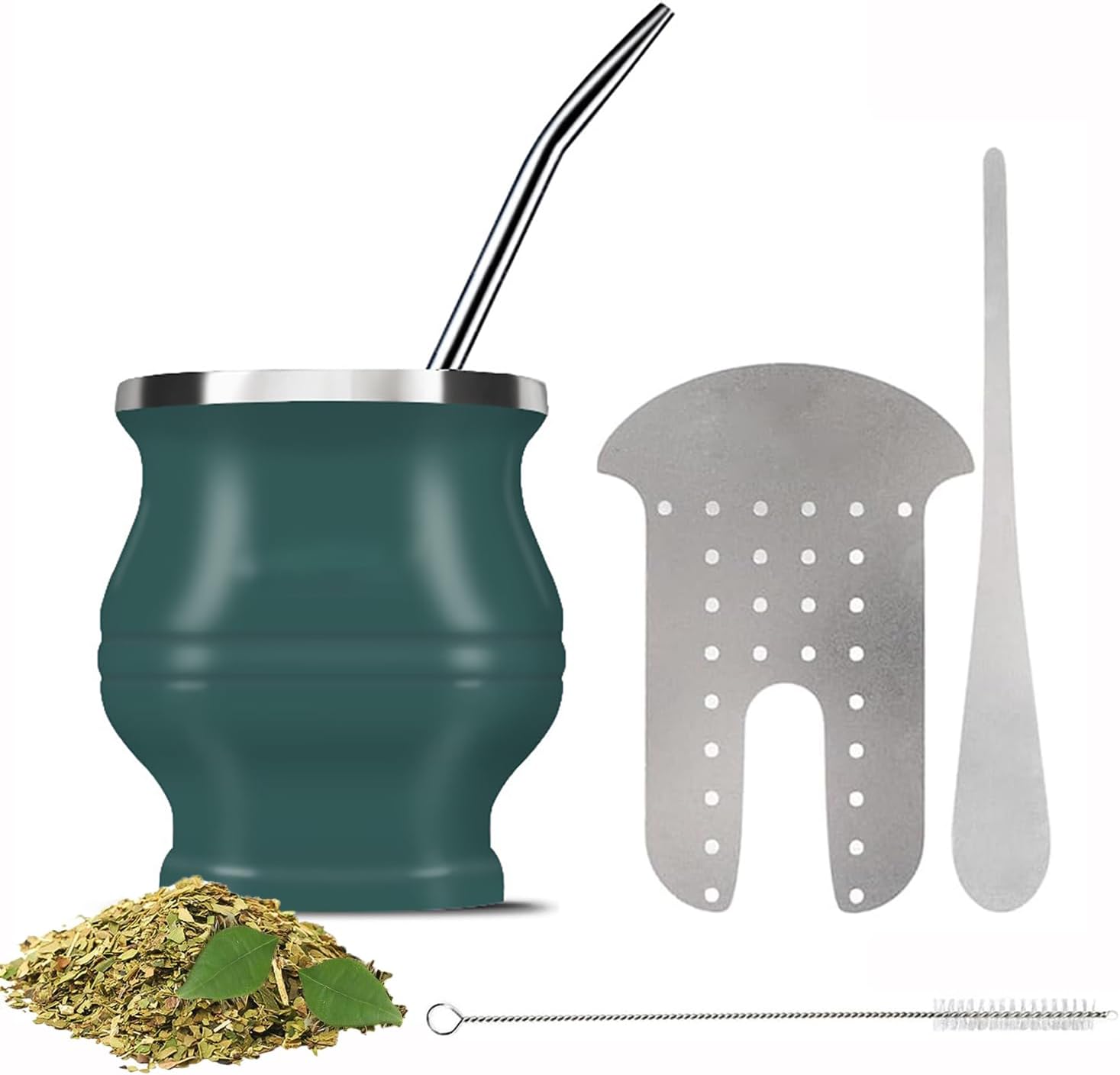SPNORYerba Mate Cup and Tea Cup Set, Yerba Mate set includes a Modern Mate Cup, Yerba Mate Shaper set, Bombilla Mate Straws and a cleaning brush, Stainless Steel Double-Walled