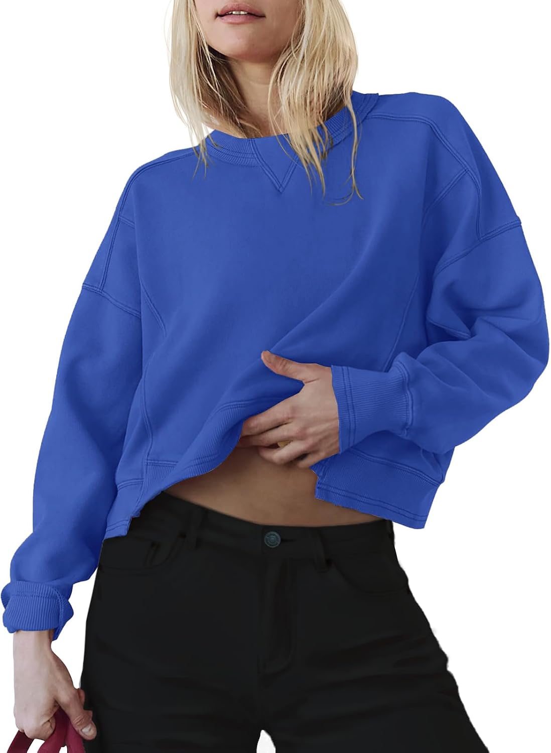 INFITTY Womens Fleece Crewneck Sweatshirts Long Sleeve Oversized Cropped Pullover Tops Fall Winter Fashion 2026
