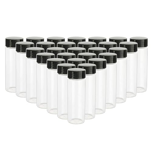 28 frascos de vidrio pequeños transparentes de 1.0 fl oz con tapón de rosca negro Muestra líquida Botellas de vidrio para productos químicos de