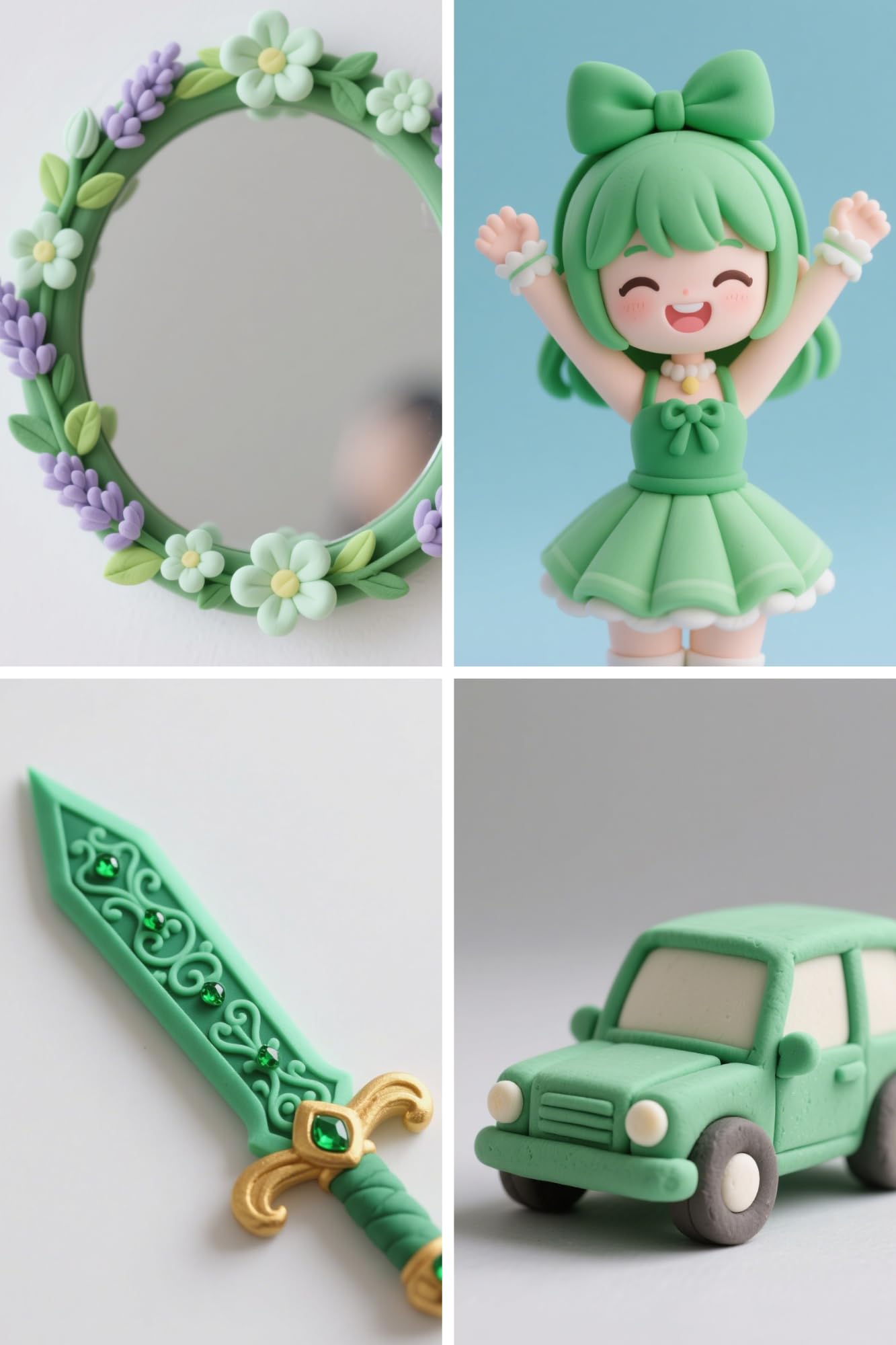 Green Air Dry - Arcilla de espuma para modelado, suave, ligera para suministros escolares, proyectos de arte, espejo de flores decorativas, accesorios de cosplay, horneado falso, suministros