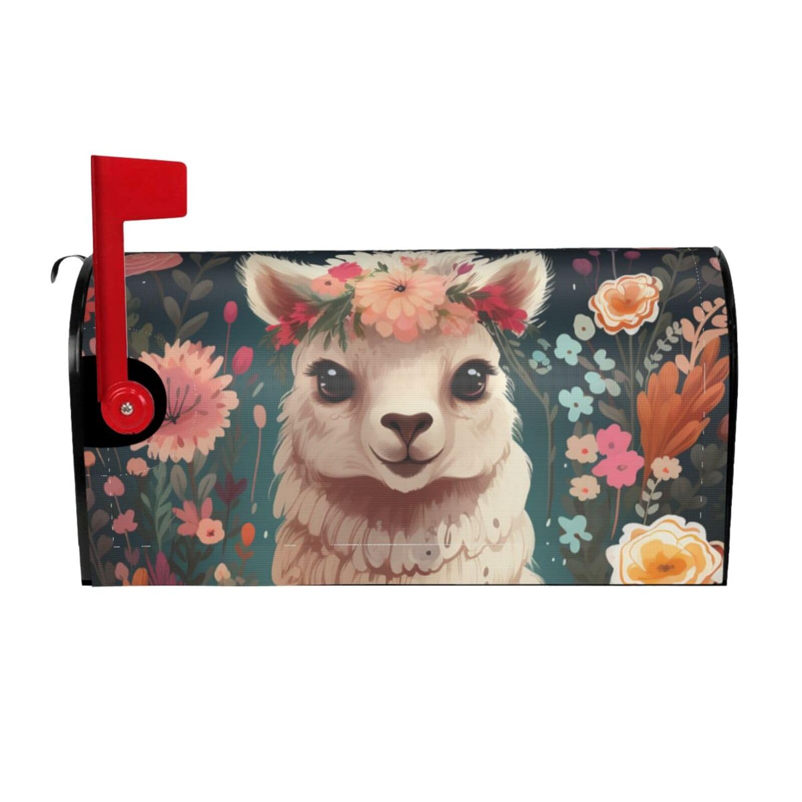 Flower Alpaca Mailbox Covers Magnetic Wraps Post Letter Box Cover Garden Home Decor 21x18 in