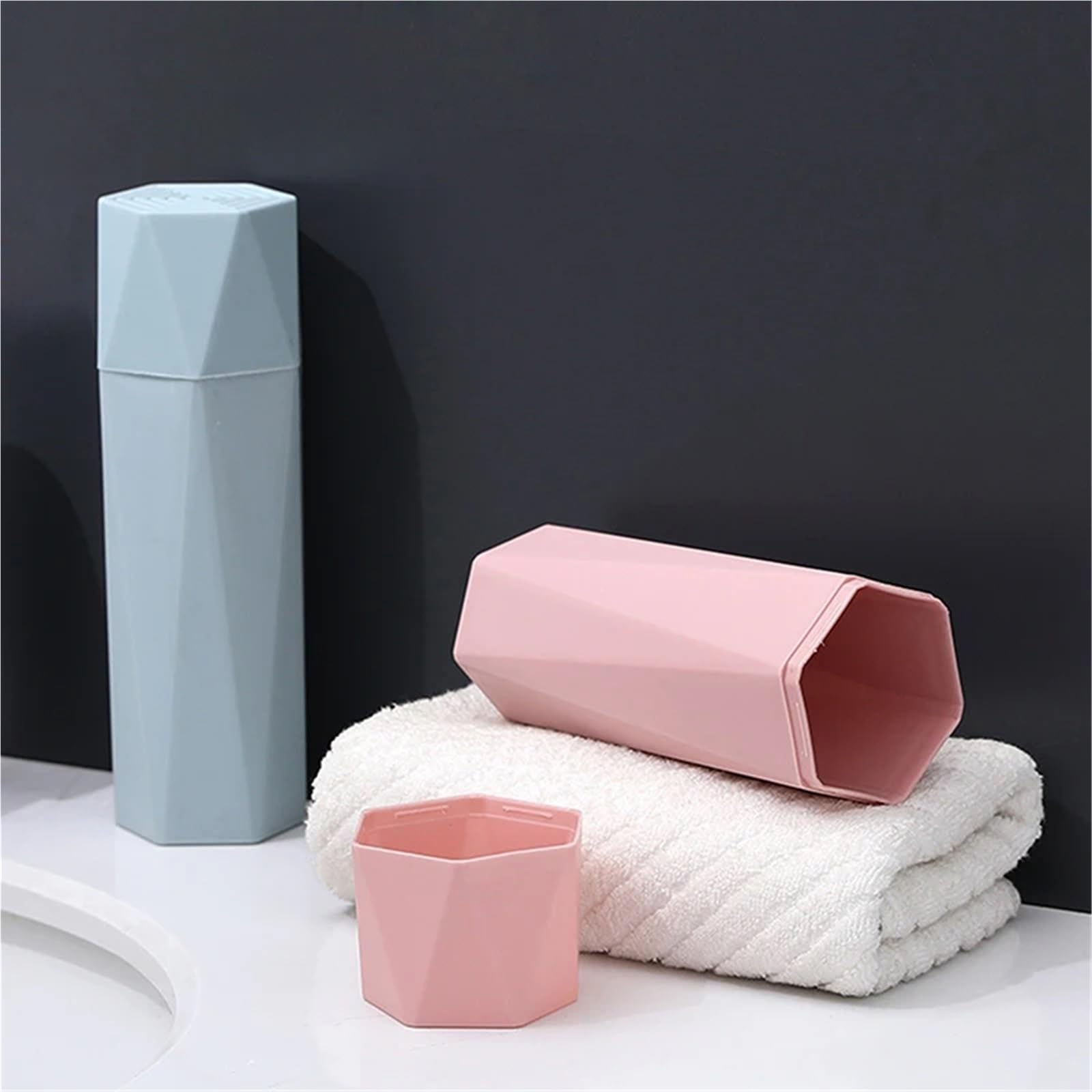 3 Pezzi di Tazza for Denti da Viaggio Portatile for spazzolino da Denti, Porta dentifricio da Bagno, Custodia, organizzatore, Tazza di stoccaggio for Articoli da toeletta da Viaggio(Blue)
