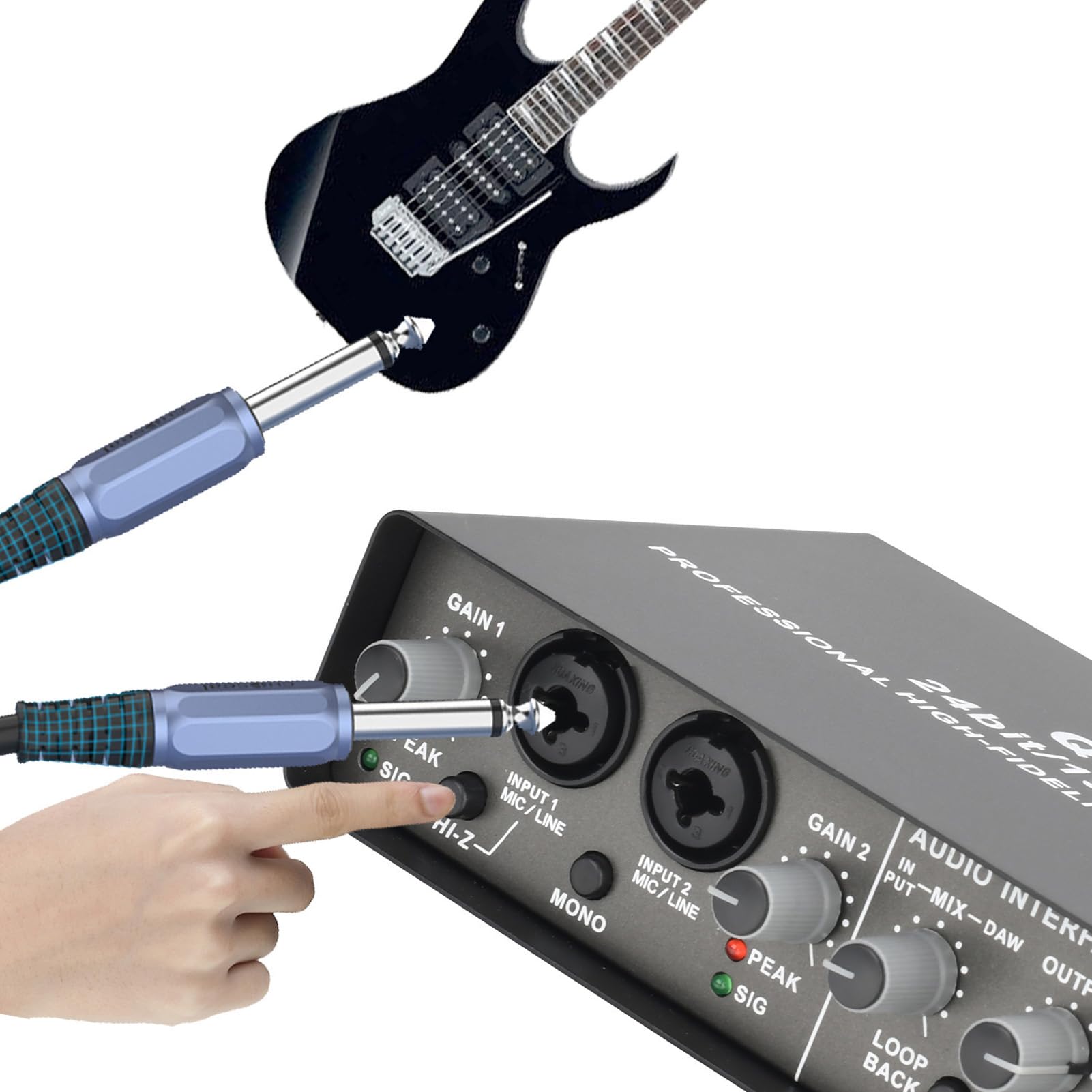 Luocute Interfaz de Audio USB, Tarjeta de Sonido XLR TRS Phantom Power de 2 Canales con 24 Bits 192 KHz para Grabación, Interfaces de Audio de Grabación por Computadora, Transmisión y