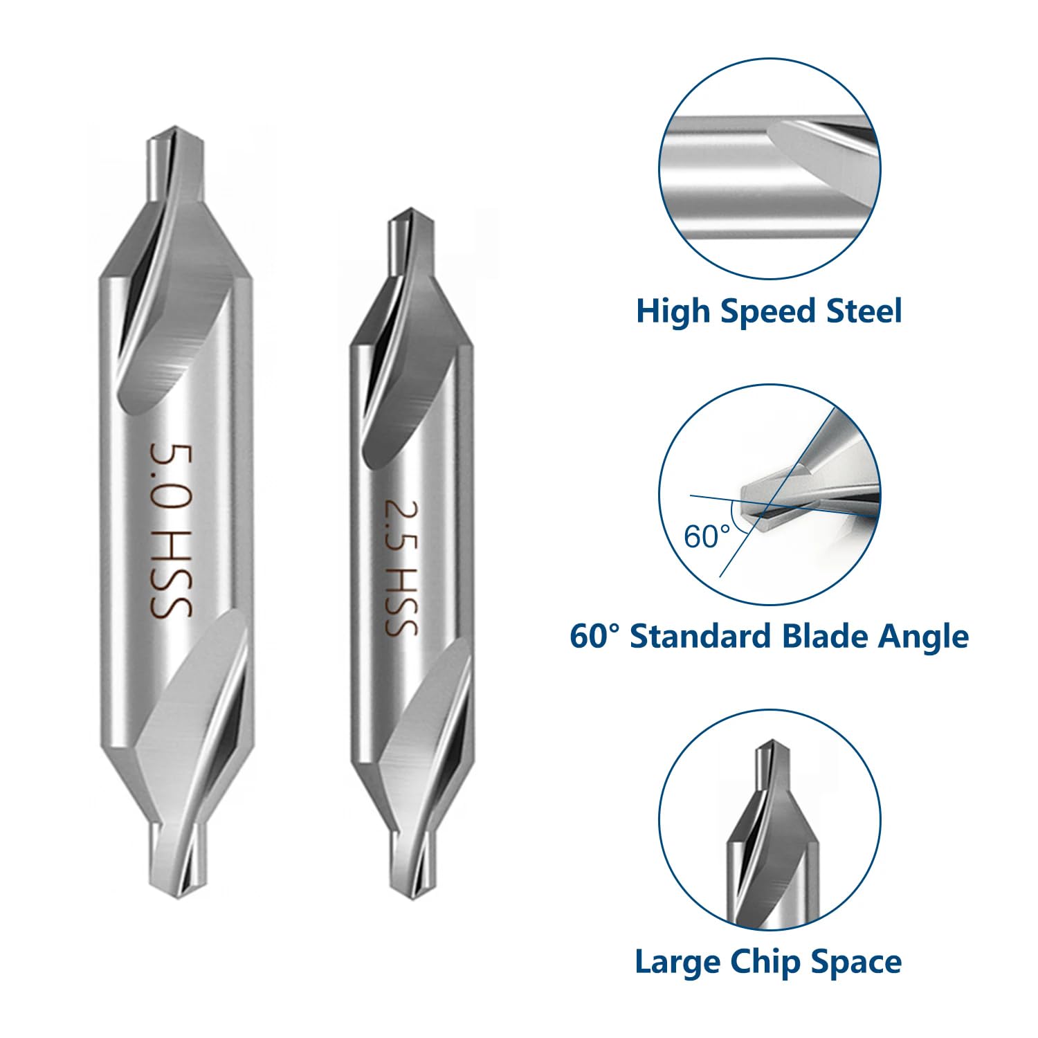 Brocas centrales combinadas HSS, taladro avellanador de 60 grados for trabajos de torno de Metal, 1 ud.(6.0mm)