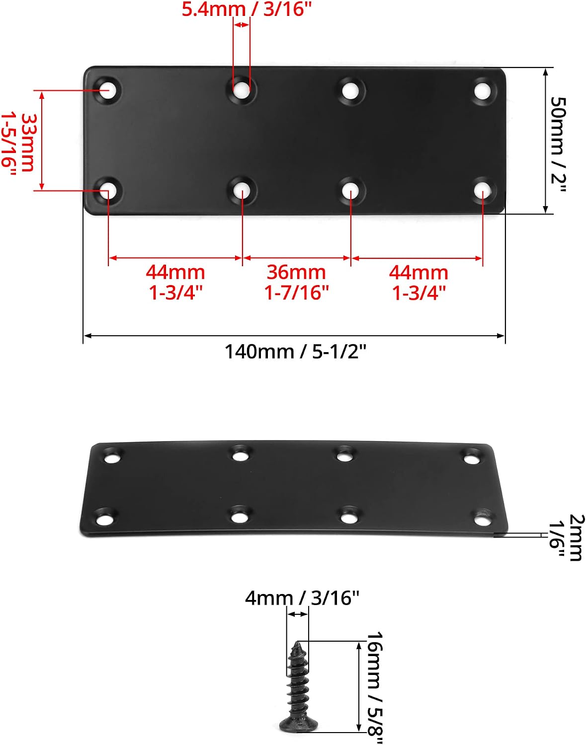 QWORK Flat Mending Plate, 20 Pcs 5-1/2" x 2" Metal Straight Bracket Repair Fixing Joining Brace, Right Angle, Flat Bracket Connector with Screws, for Wood Furniture Cabinet Shelves