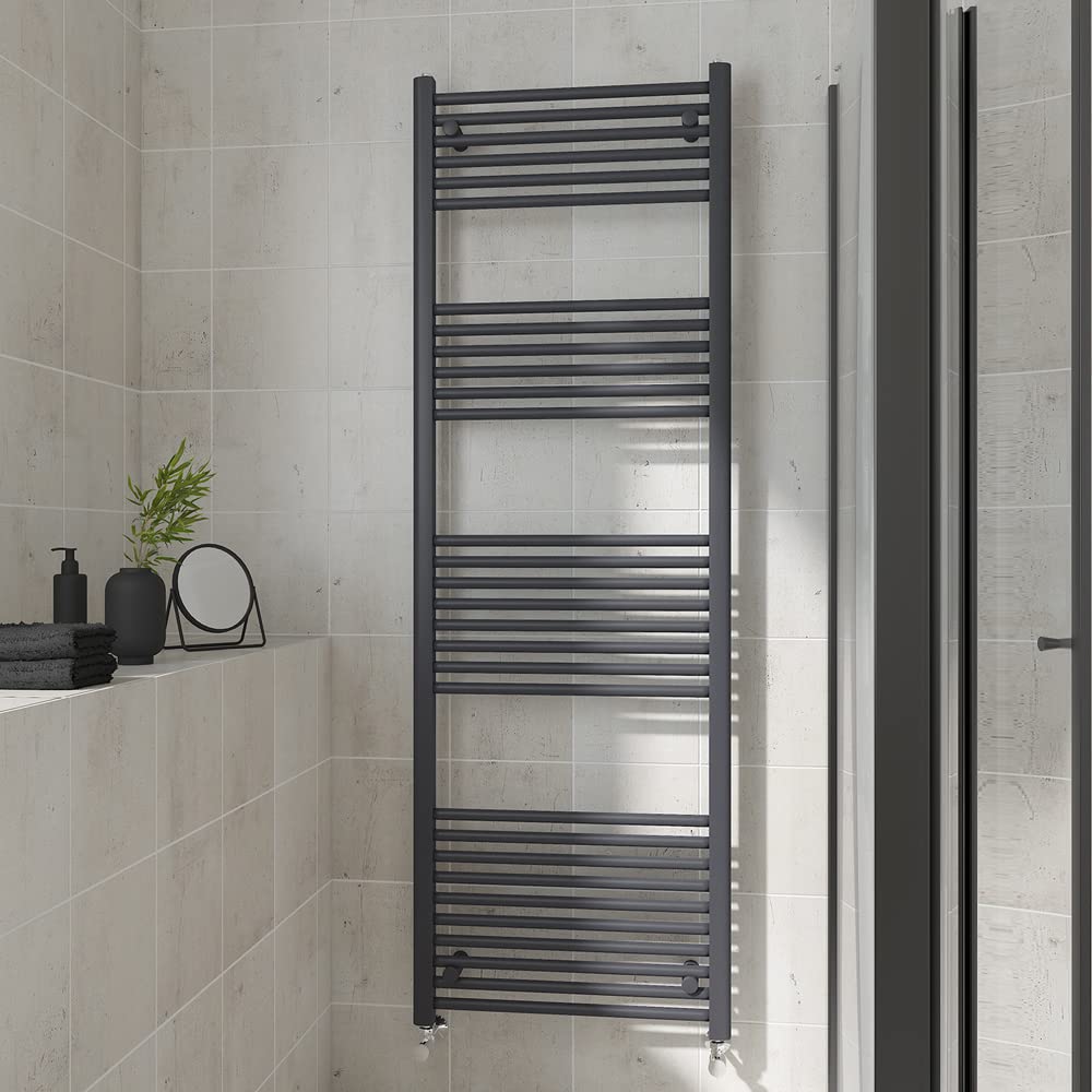 Warmehaus Straight Heated Towel Rail Anthracite Bathroom Ladder Style Radiator Grey Central Heating 1800X600mm