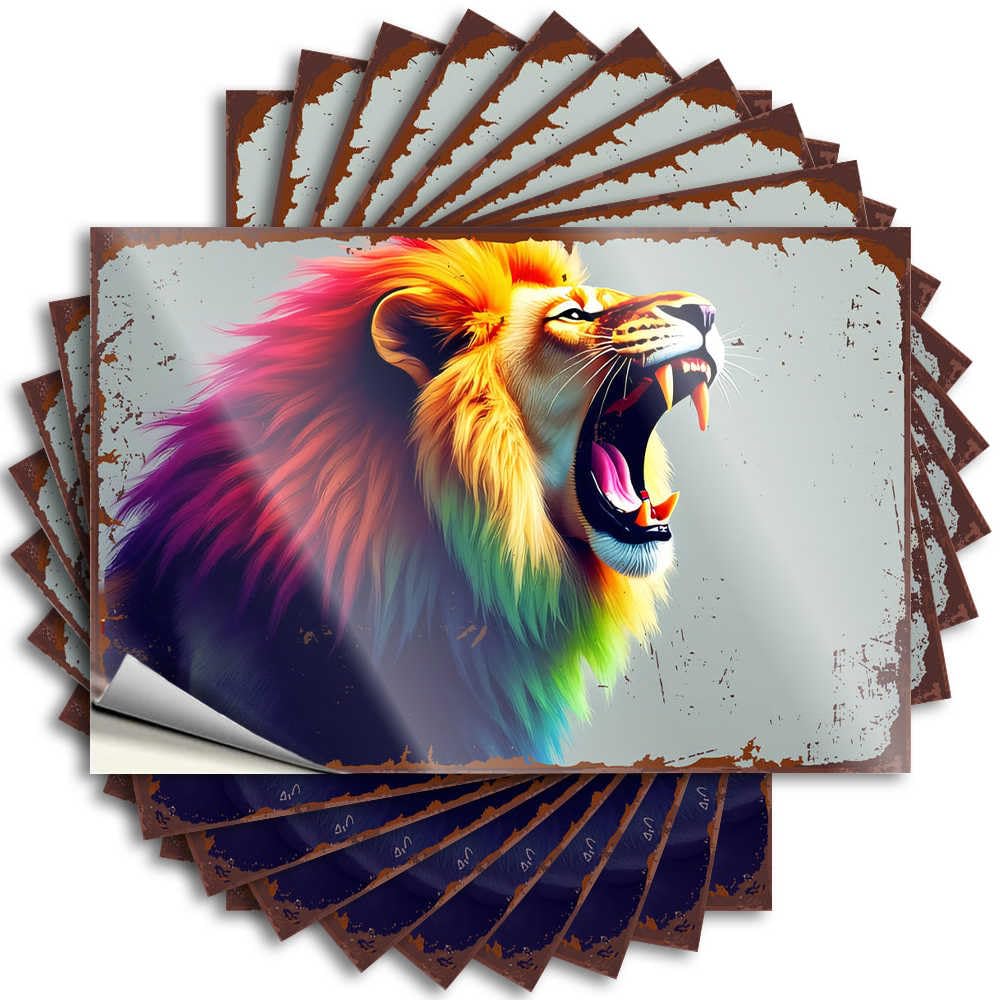 Funny Sticker Boys Peel and Stick - Rainbow Roar: The Colorful Lion's Majesty Hat New Waterproof Vinyl for Best(8X12CM)
