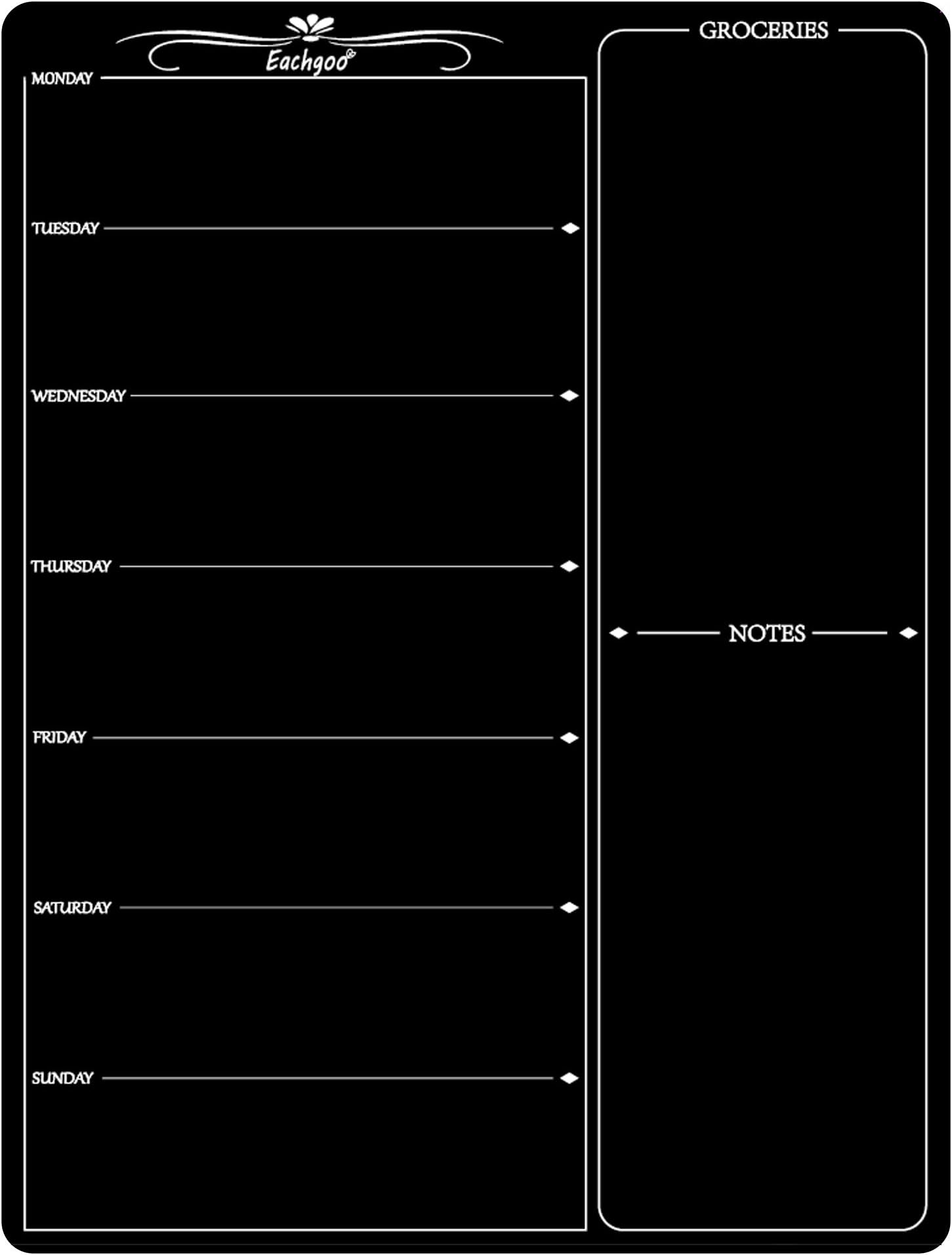 Eachgoo Magnetic Board Fridge Calendar, Dry Erase Weekly Menu Planner for Shopping List,Food Planning, Reminder, Activities 30x40cm (Black)