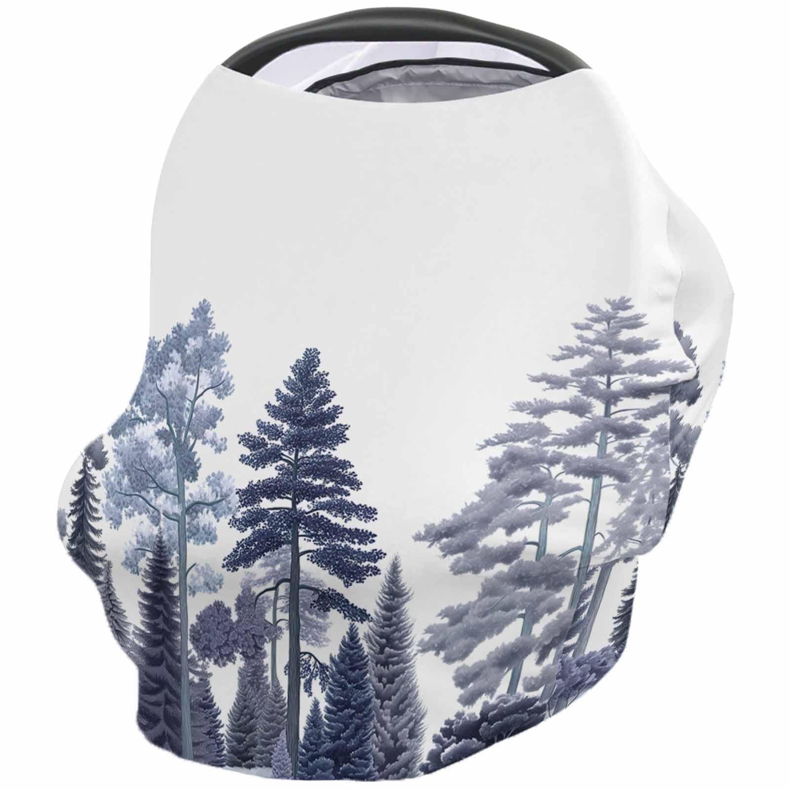 Nursing Cover for Breastfeeding Scarf, Watercolor Painting Blue Various Trees Forest Baby Car Covers Super Soft Multi Use for Canopy Shopping Cart Cover Blanket Stroller Cover