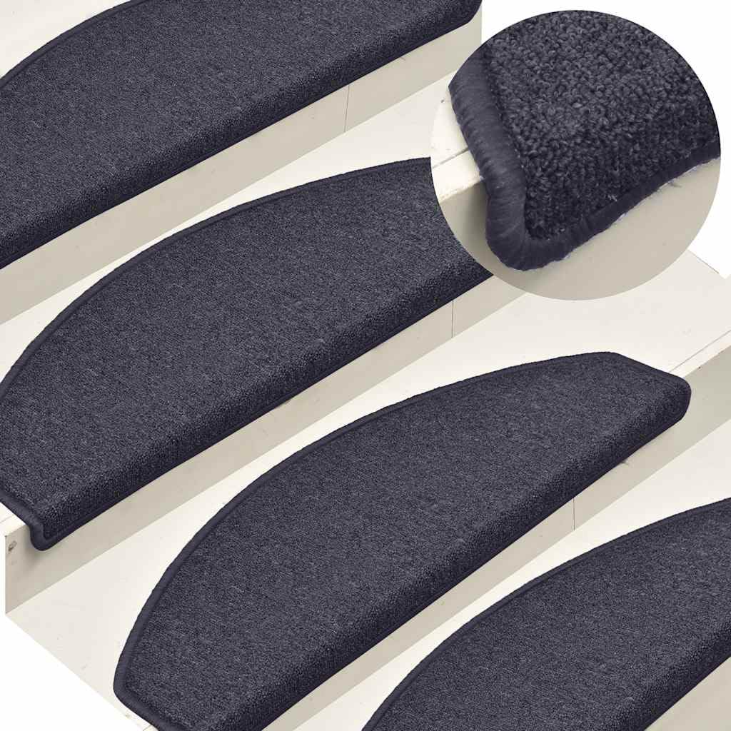 Stufenmatten 30 Stück 65 x 24 x 4 cm Dunkelgrau und Blau Halbrund Groß Treppenstufen Matten, Teppich Innen für Treppen, rutschfest Stufenmatten Treppenteppich