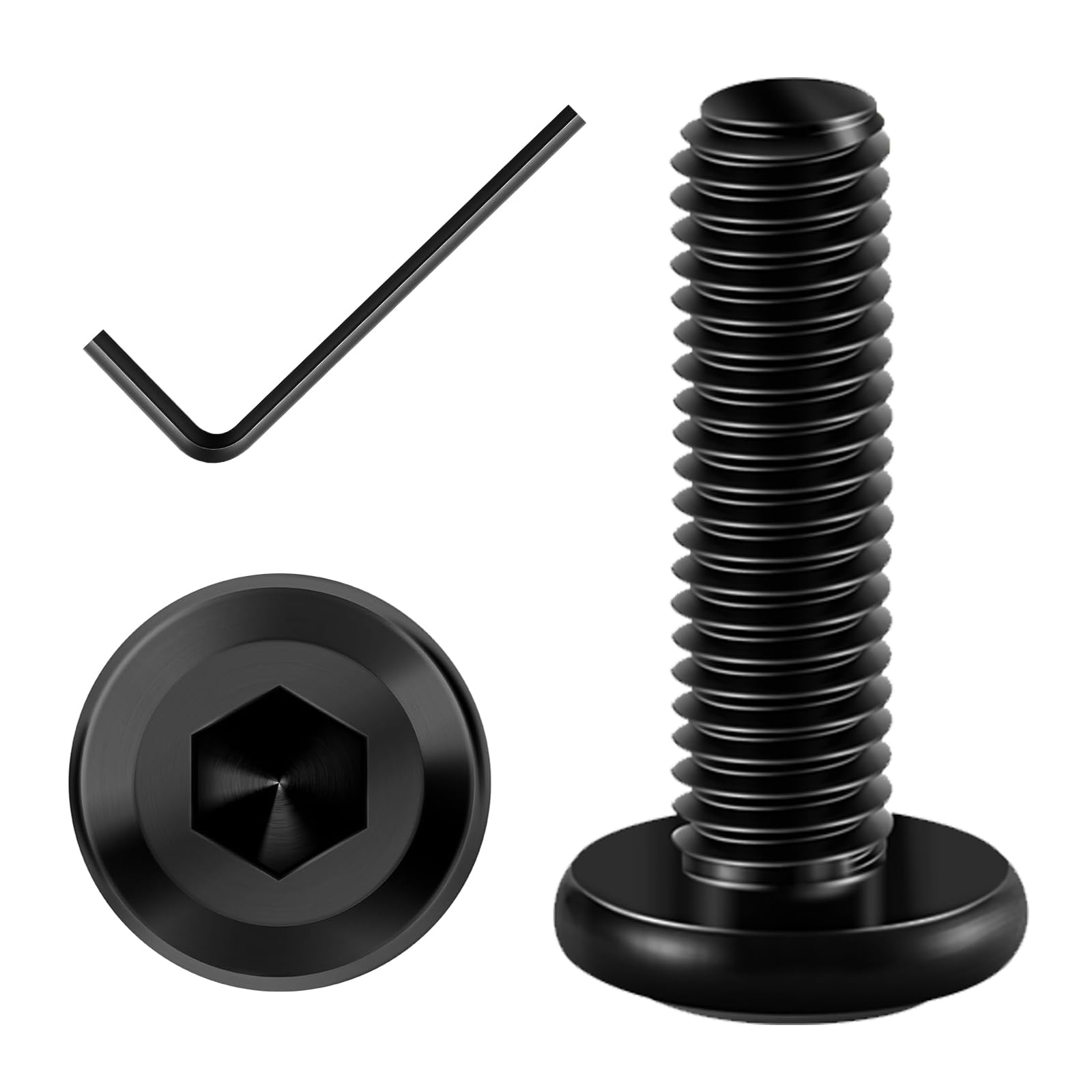 DGJSWJ 50Pcs M5 x 16mm Flat Head Hex Socket Cap Screws Bolts, 304 Stainless Steel Beds, Chairs and Cabinets Furniture Bolts Full Thread, Black Oxide &