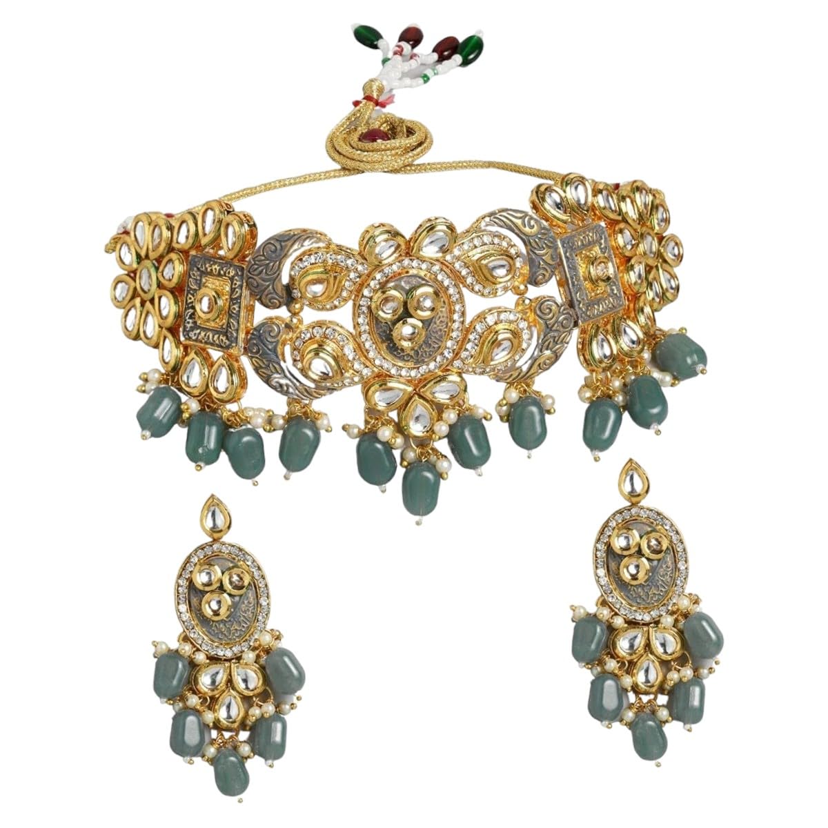 See full amazon price history chart for JWELLA Exquisite Gold-Plated Kundan Choker Necklace Set with Green Bead Drops JWELLA Exquisite Gold-Plated Kundan Choker Necklace Set with Green Bead Drops (B0D9XNP85C) Amazon Price History, Amazon Price Tracker