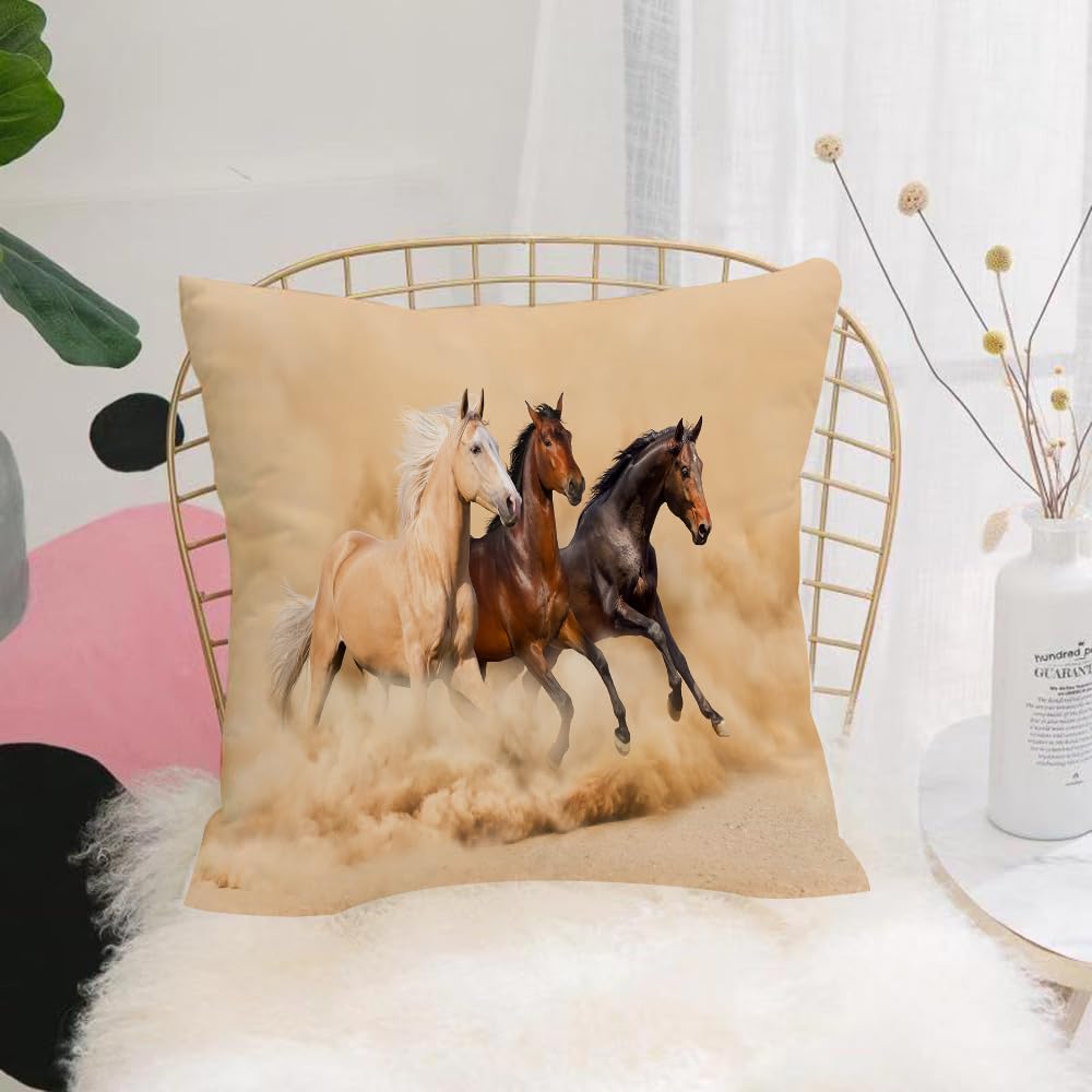 HYMSXW Cushion Cover,Throw Pillow Case Home Decorative for Living Room Bedroom Sofa Chair 20X20 Inch,Horses, Three Horses Running in the Mythical Mysti Desert Storm,Pillowcase 50X50cm