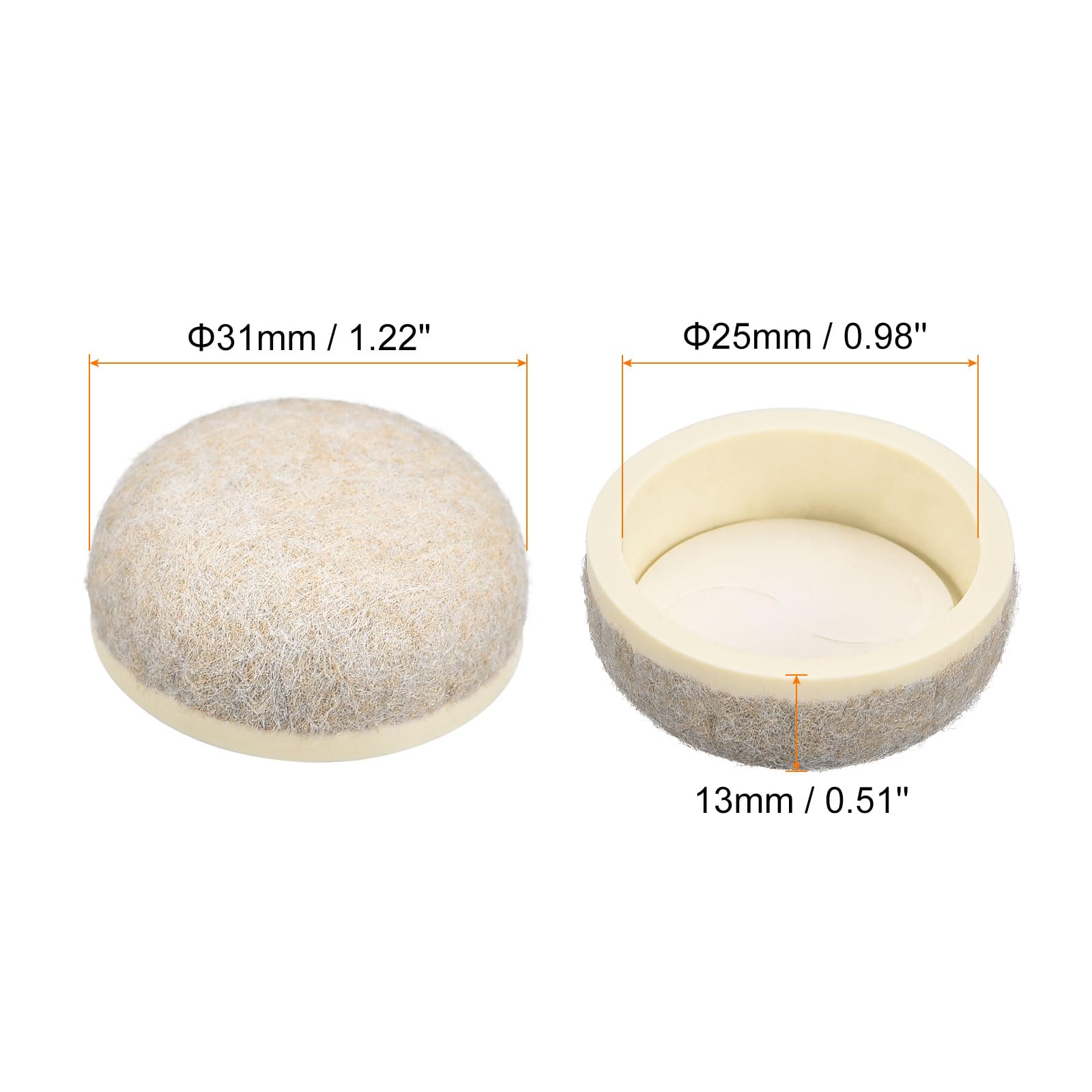 uxcell Furniture Sliders, 20Pcs 1" - Formed Felt Round Sliding Pads, Chair Glides for Carpeted Tile Vinyl Hardwood Floors (Beige) - Image 2