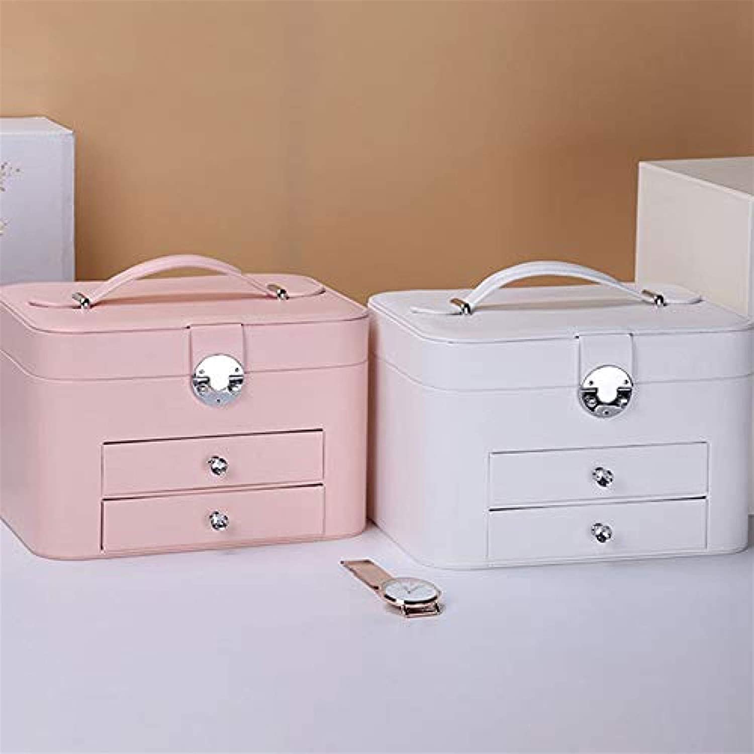 Caja De Joyería Joyero De Doble Capa con Cerradura Y Cajón De Espejo, Organizador De Joyas De Viaje con Cerradura, Caja De Almacenamiento De Joyería para Mujer Organizador De Joyas(White)