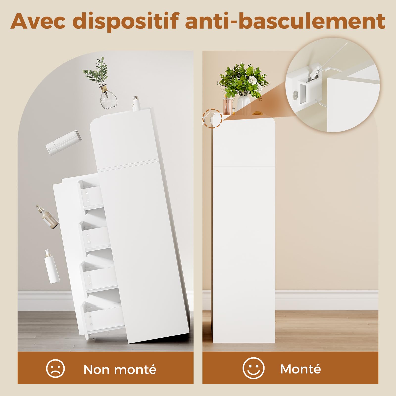 ANWBROAD Meuble Salle de Bain, Meuble de Rangement avec 4 Tiroirs, 1 Porte et Tablettes Réglables, Armoire Haute Salle de Bain, Étagères Ajustables, Blanc 110 x 60 x 30 cm, SBC014W