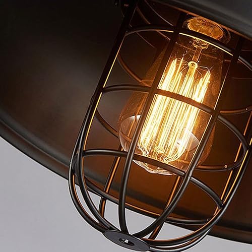 Miniatura 6 de Lámpara colgante industrial vintage de metal negro, lámpara colgante de jaula de cúpula de granja retro con cadena ajustable, iluminación E27 para
