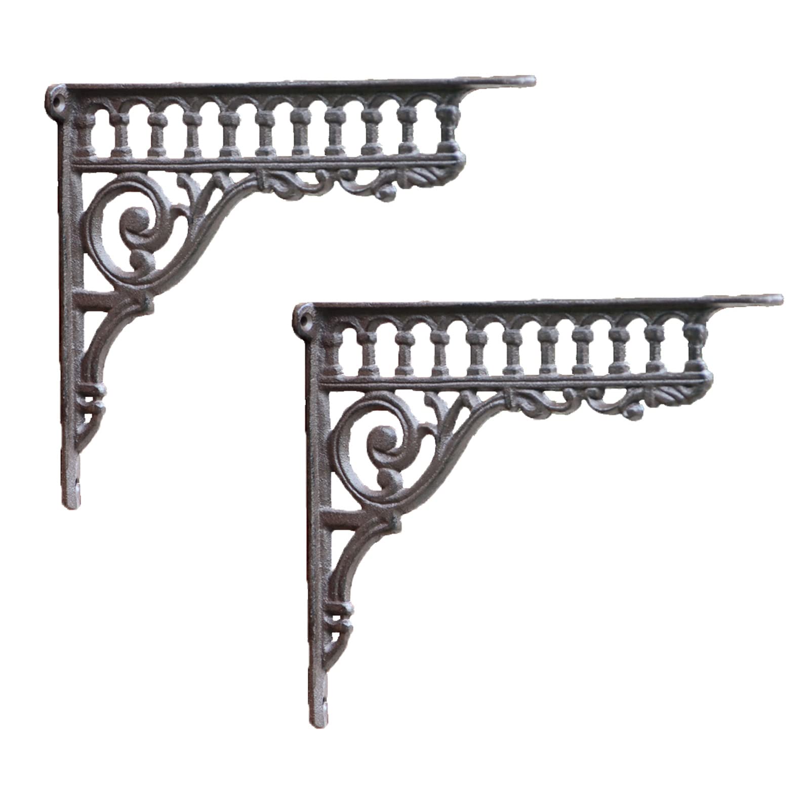 2 Pcs Black Shelf Bracket Cast Iron Heavy Duty Wall Bracket 28 × 23 cm Rustic Right Angle Brackets DIY Floating Support, with Screws