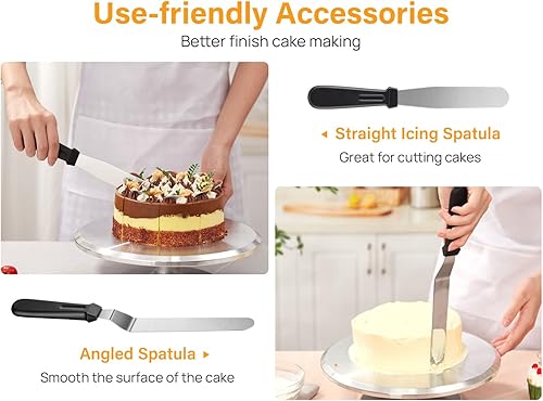 Miniatura 4 de Kootek Tocadiscos de aluminio para tartas, soporte giratorio para tartas de 12 pulgadas, 35 piezas de suministros de kit de decoración de pasteles