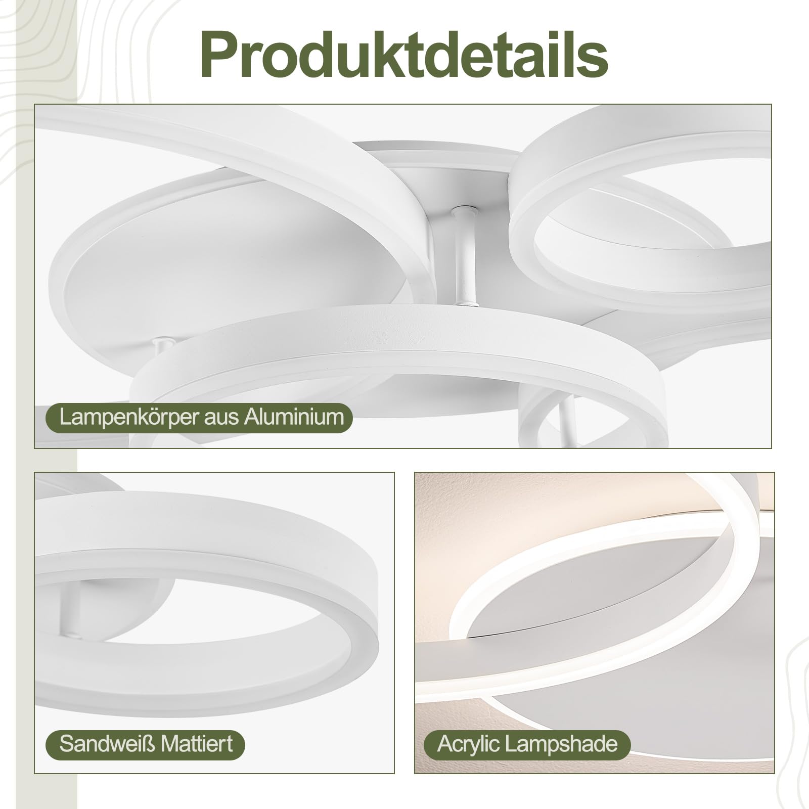 Qamra 100cm 4 Anillos Moderna Blanca Lampara Techo