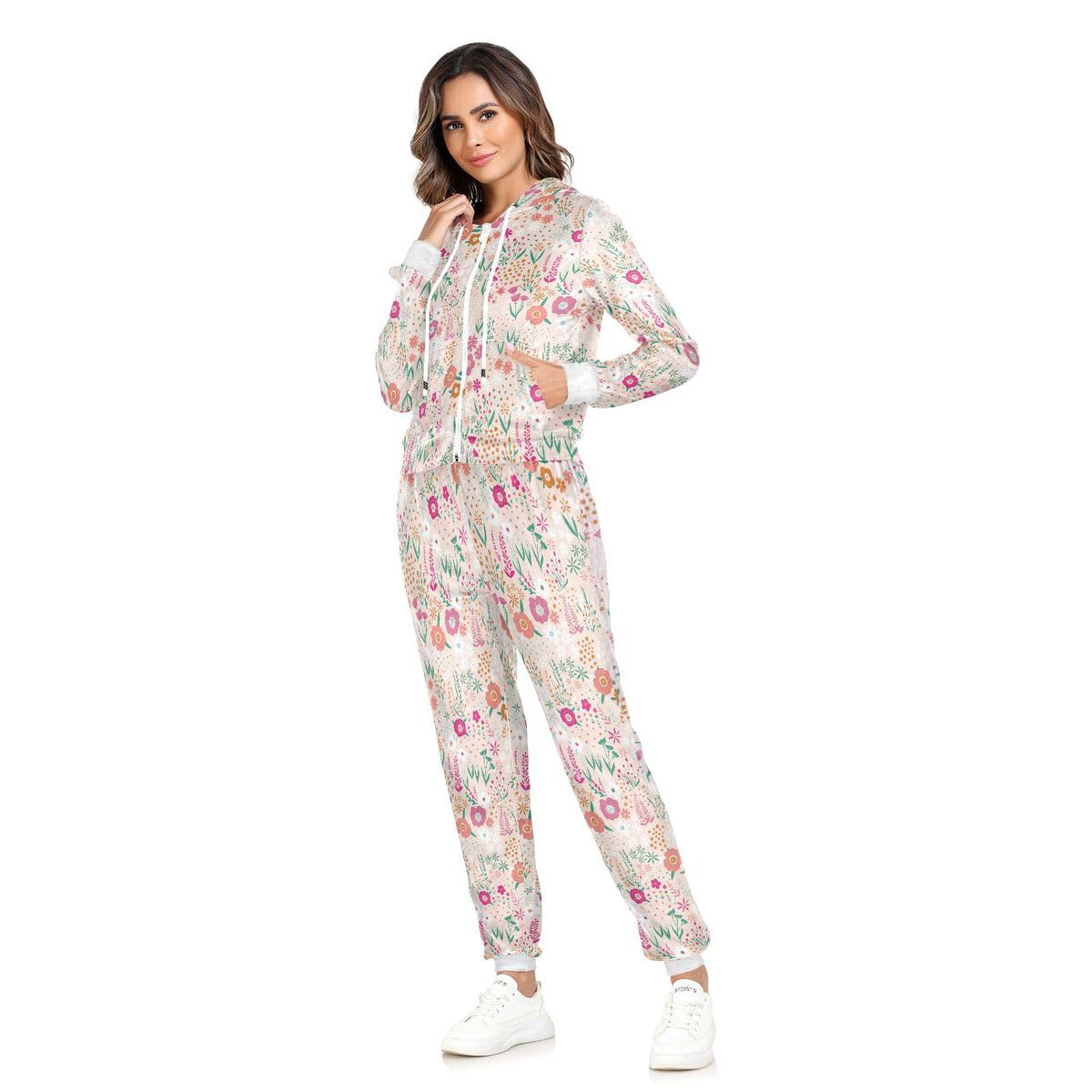 Conjunto deportivo de 2 piezas para mujer, diseño floral abstracto de flores, manga larga, conjunto deportivo de primavera Leavevs